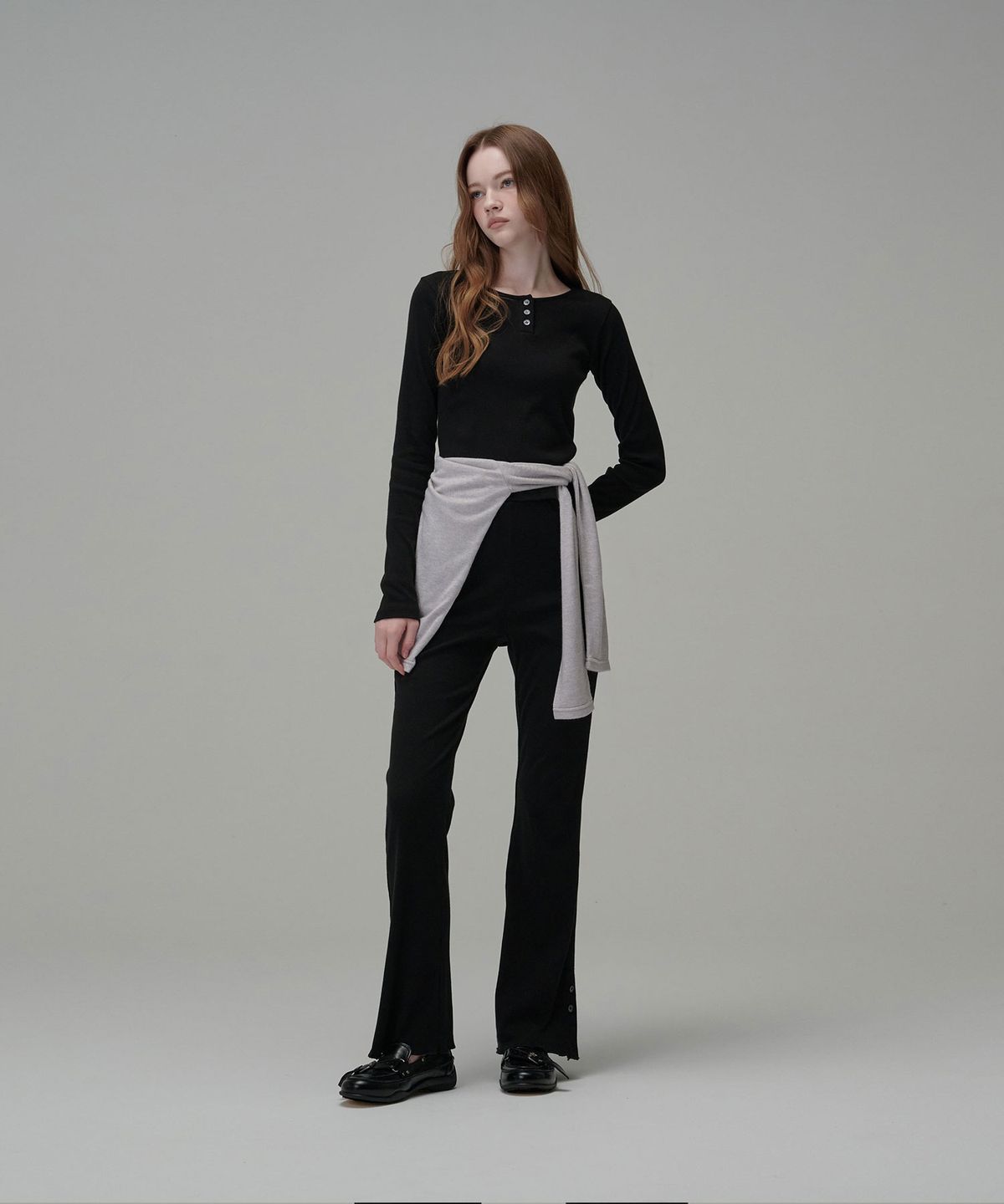 우네(OONE) Cotton Henley-neck Long Sleeve_Black