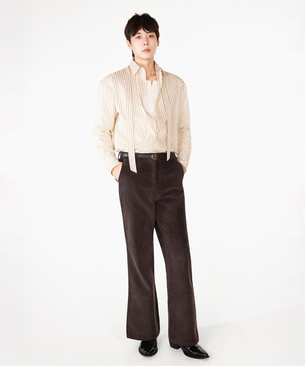 레뷰라(REVURA) BRILLER PIN STRIPE SHIRTS - BROWN