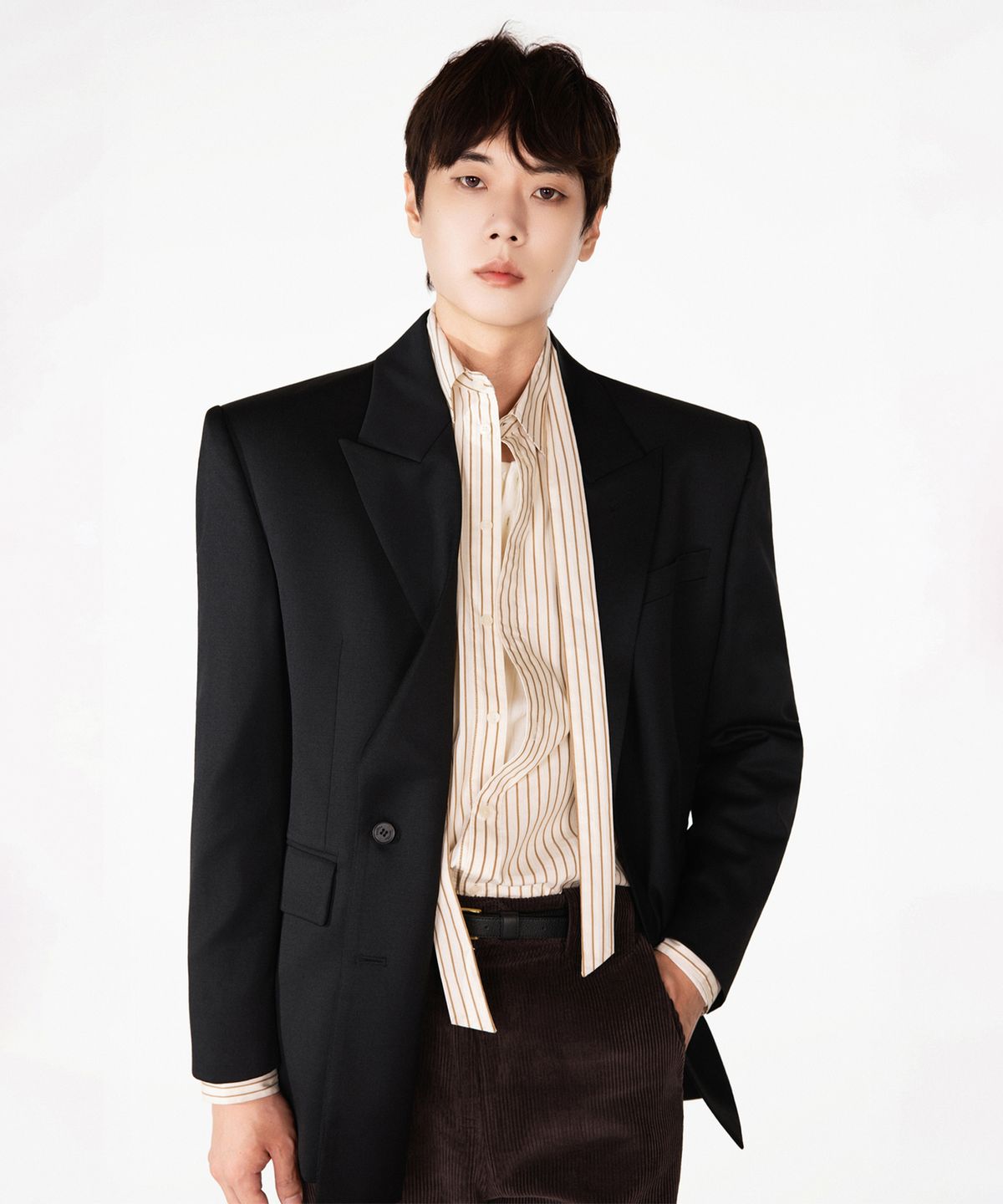 레뷰라(REVURA) BRILLER PIN STRIPE SHIRTS - BROWN