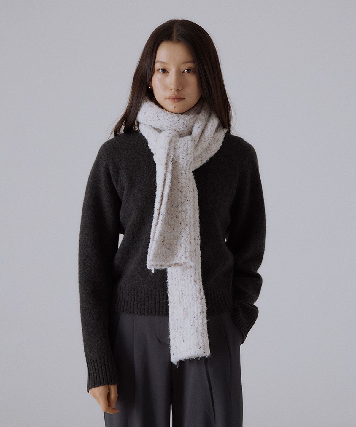 실른(SILN) Long cloud boucle knit muffler (OAT SPECKLE)