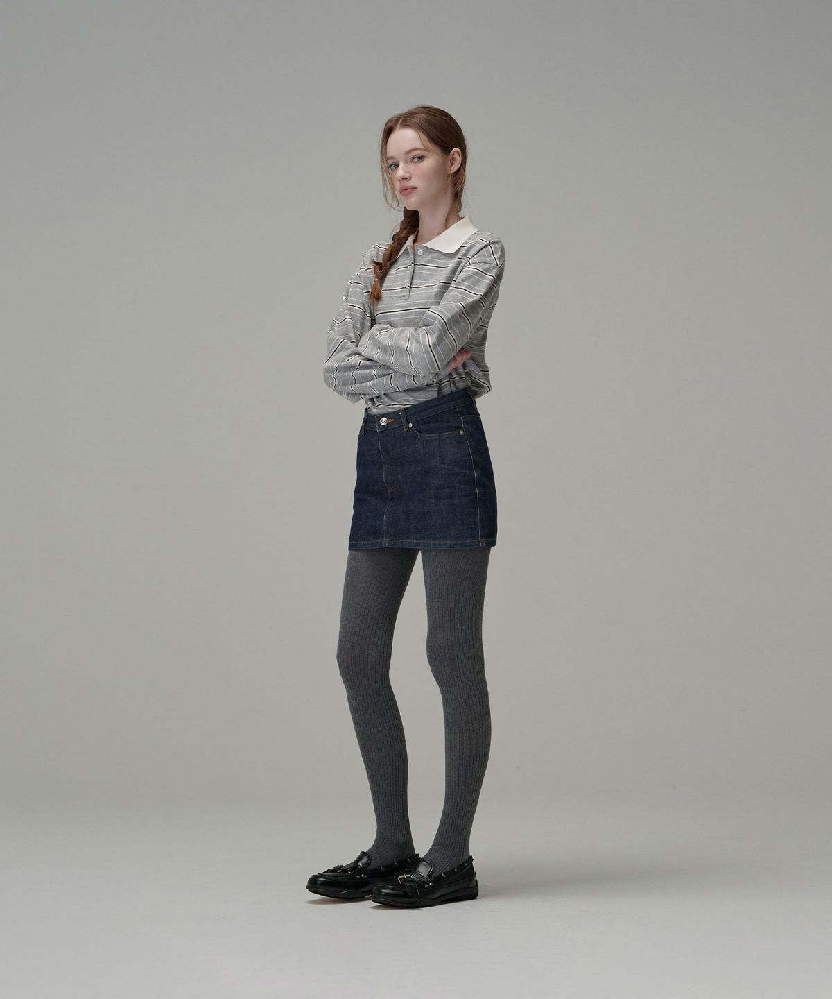 우네(OONE) Cotton Stripe Rugby Long Sleeve_Grey
