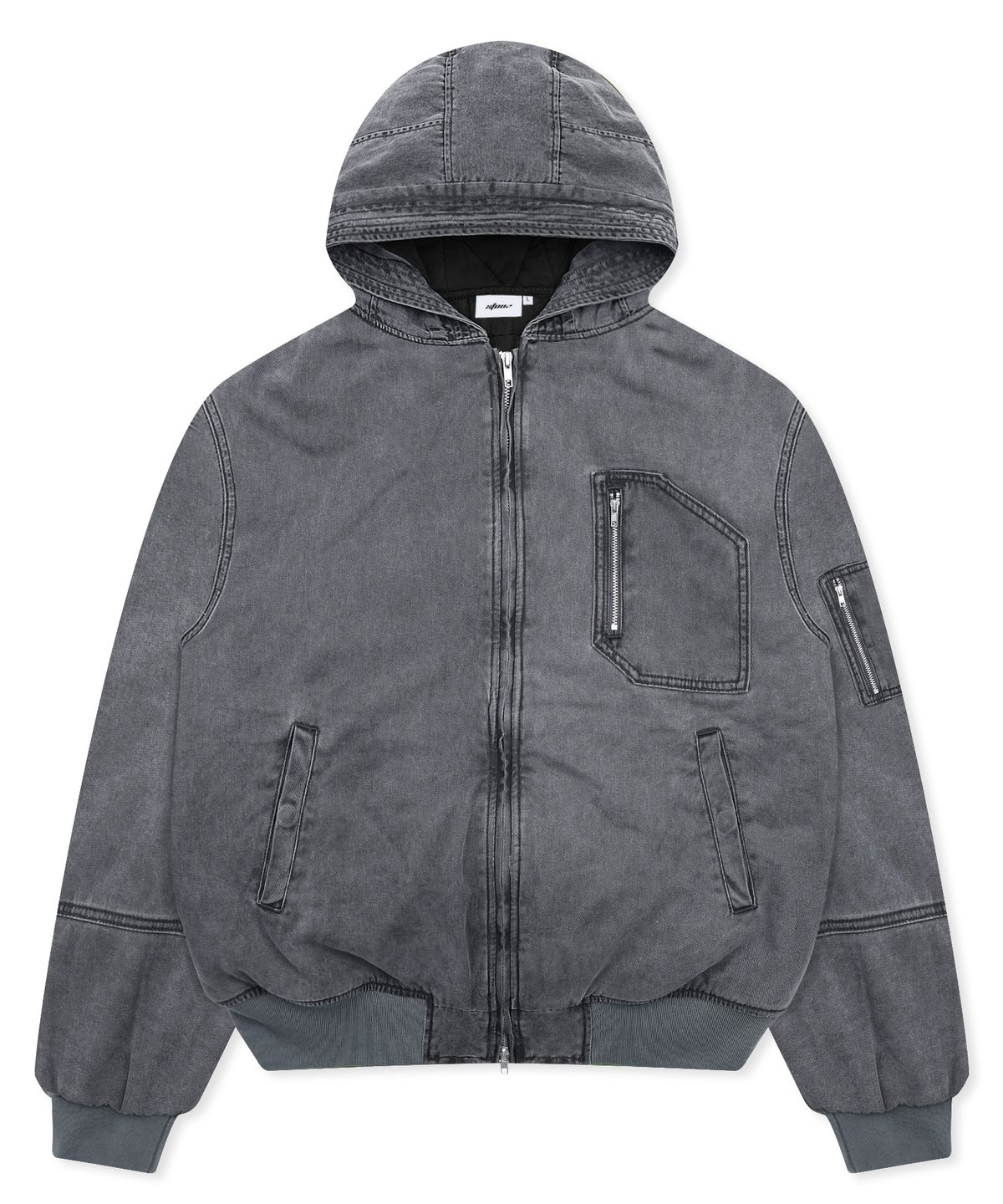 엑스톤즈(XTONZ) XJ130 크루드 워싱 후드 봄버 자켓 (GRAY)