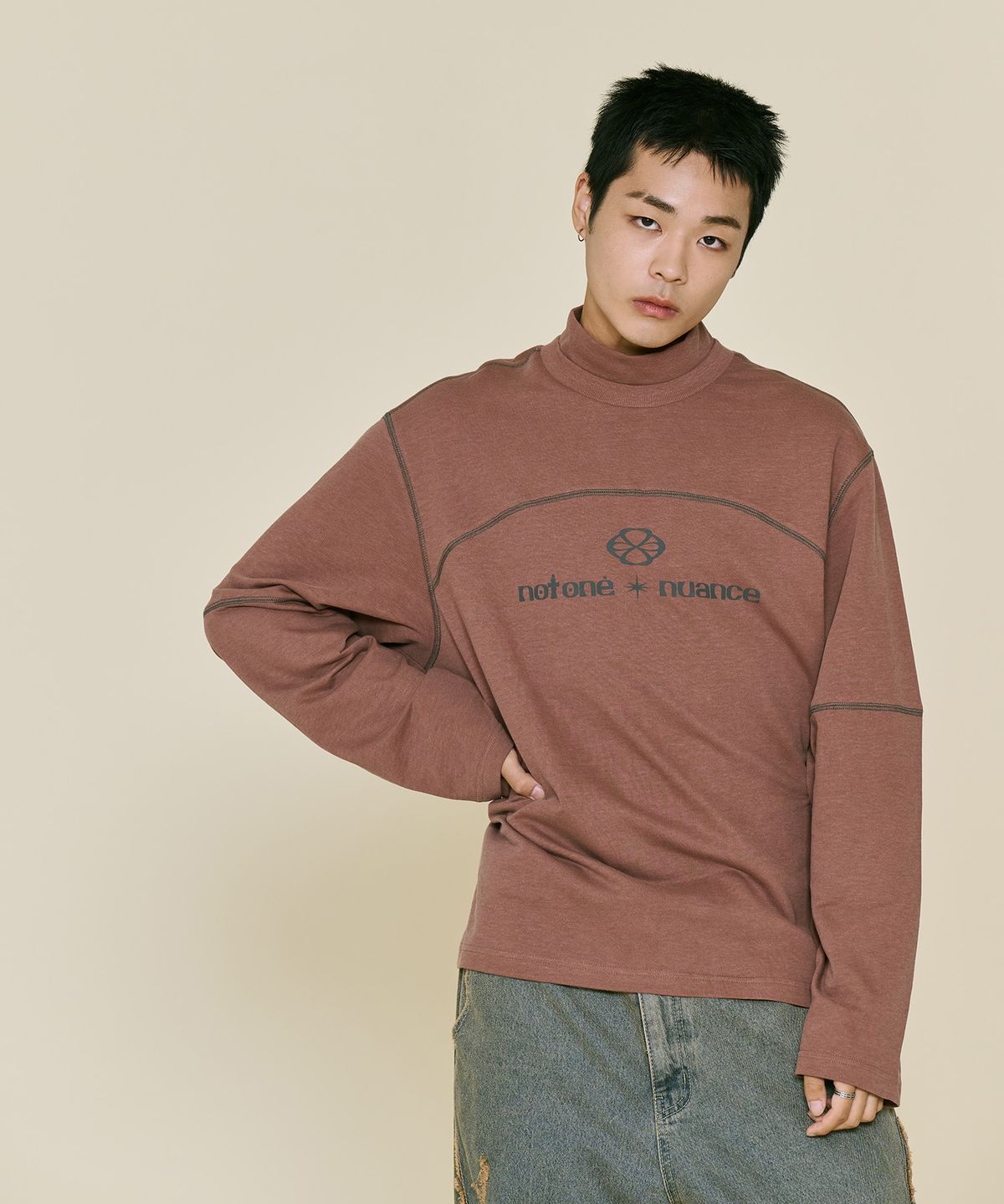 논타입(NONTYPE) TURTLE STITCH LONG T-SHIRTS (BROWN)