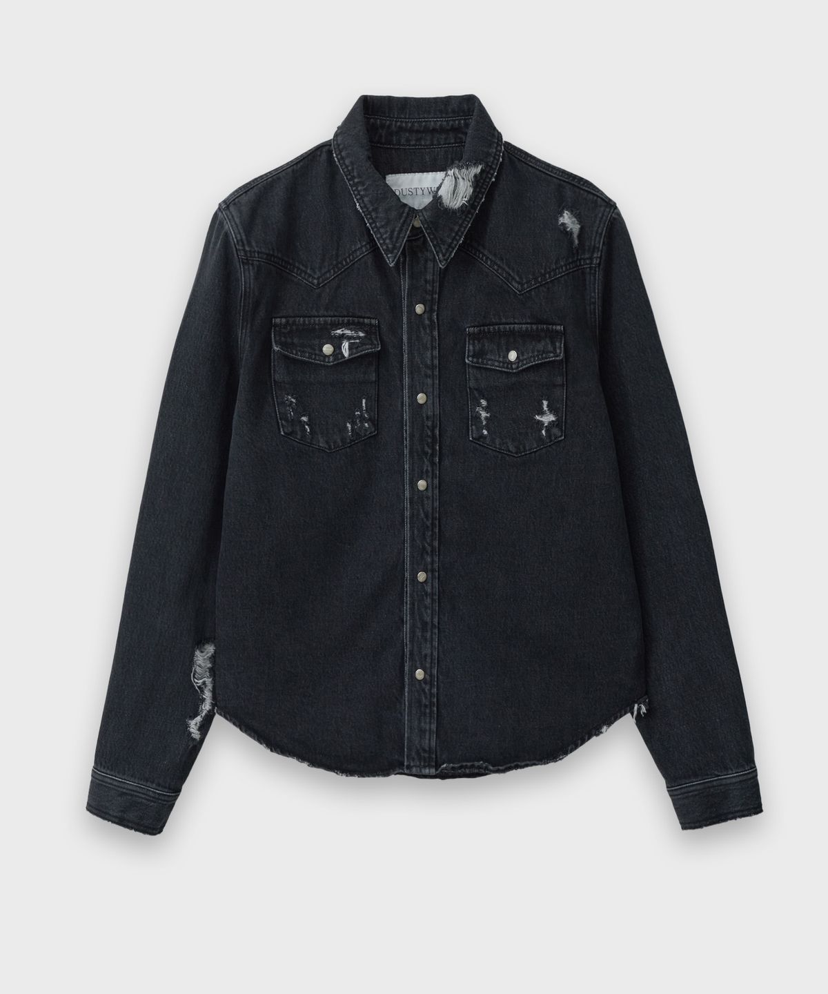 더스티화이트(DUSTYWHITE) BLACK DESTROYED CROPPED WESTERN DENIM SHIRT