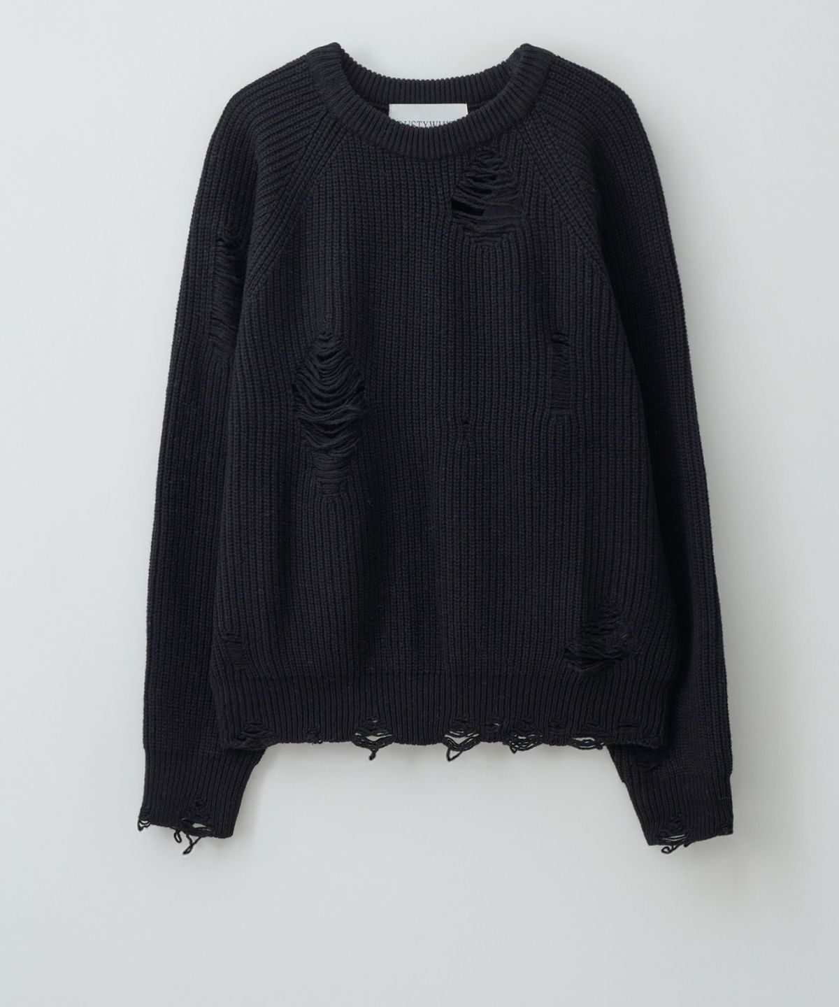 더스티화이트(DUSTYWHITE) BLACK LOOSE FIT DESTROYED WOOL KNIT SWEATER