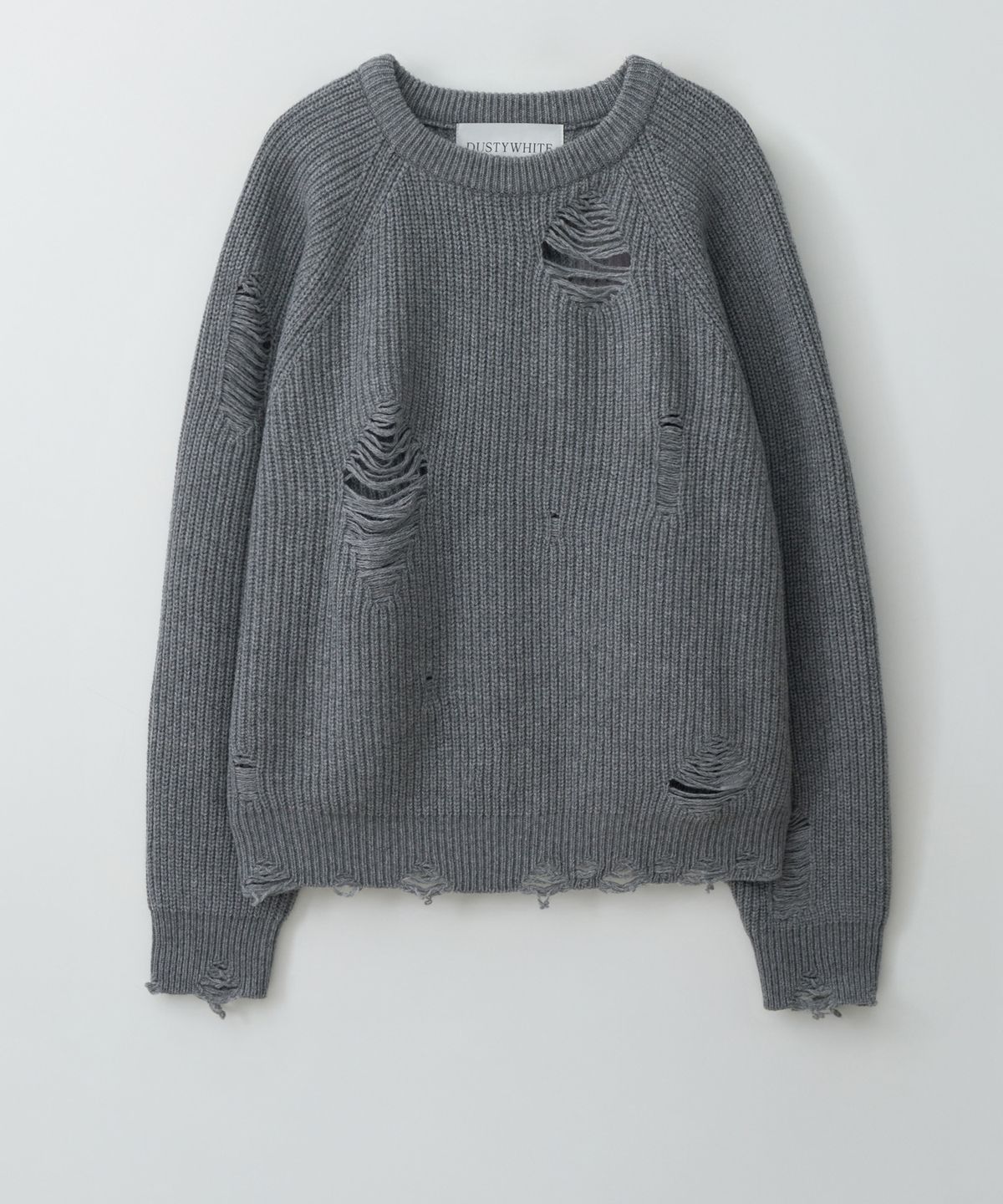 더스티화이트(DUSTYWHITE) GREY LOOSE FIT DESTROYED WOOL KNIT SWEATER