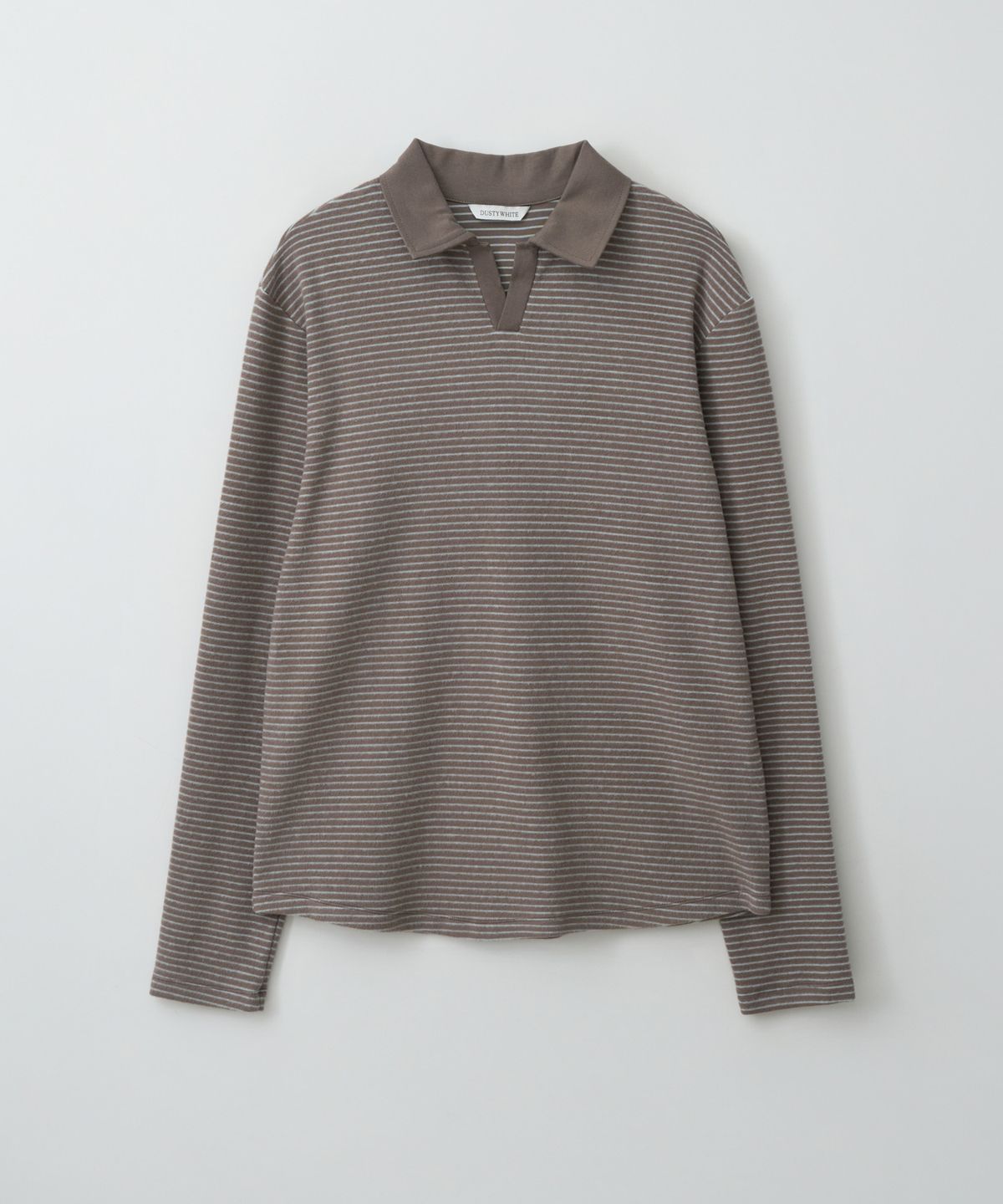 더스티화이트(DUSTYWHITE) GREY BOUCLE STRIPED TEXTURED COLLAR T SHIRT