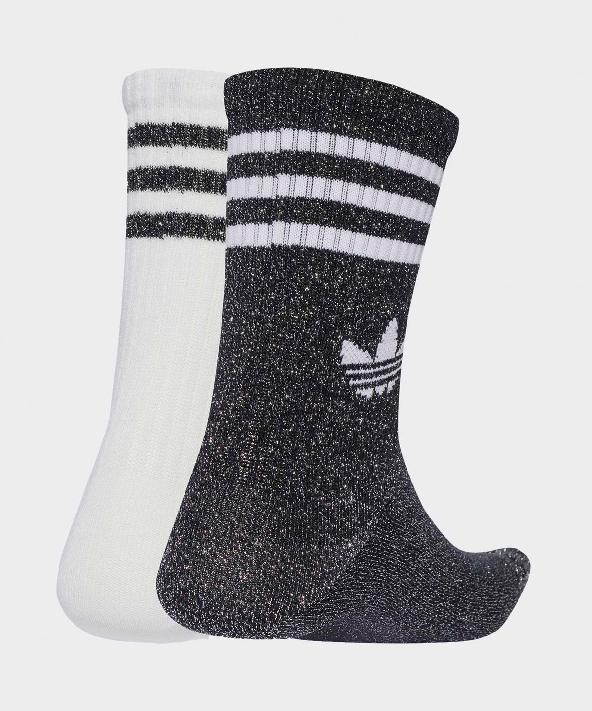 아디다스(ADIDAS) 3-스트라이프 글리터 크루 삭스 2켤레 - 화이트:블랙 / JV6049