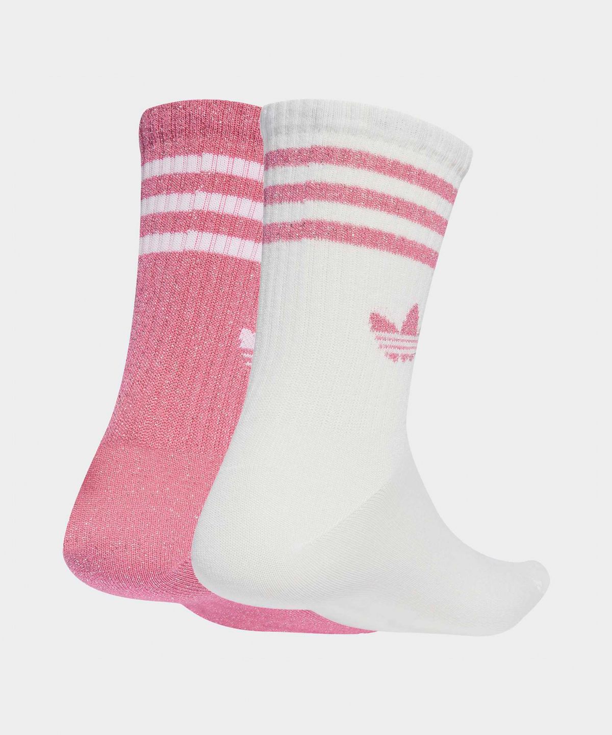 아디다스(ADIDAS) 3-스트라이프 글리터 크루 삭스 2켤레 - 핑크:화이트 / JX5205