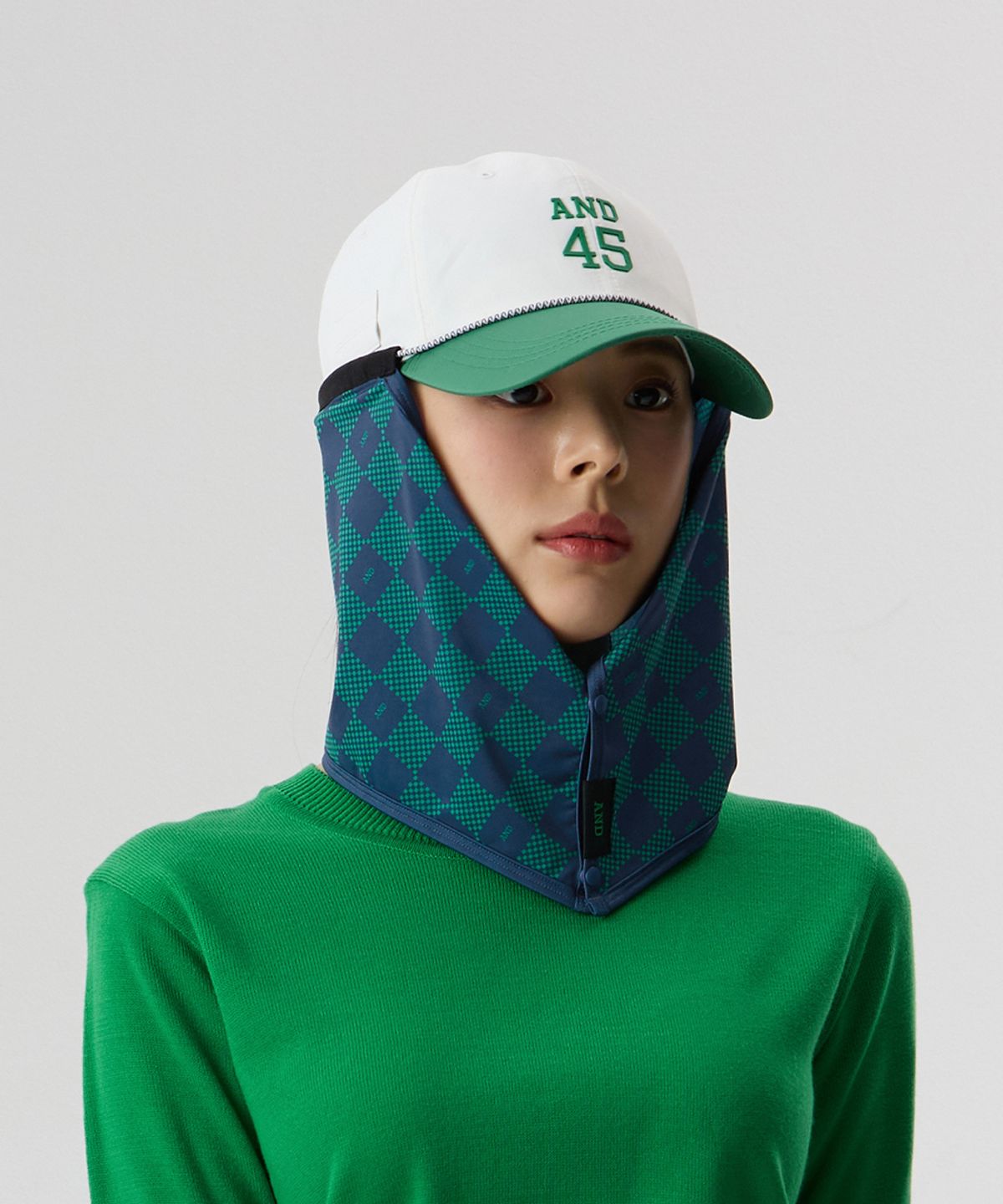 앤드 골프(AND GOLF) UV Scarf Check Blue Green