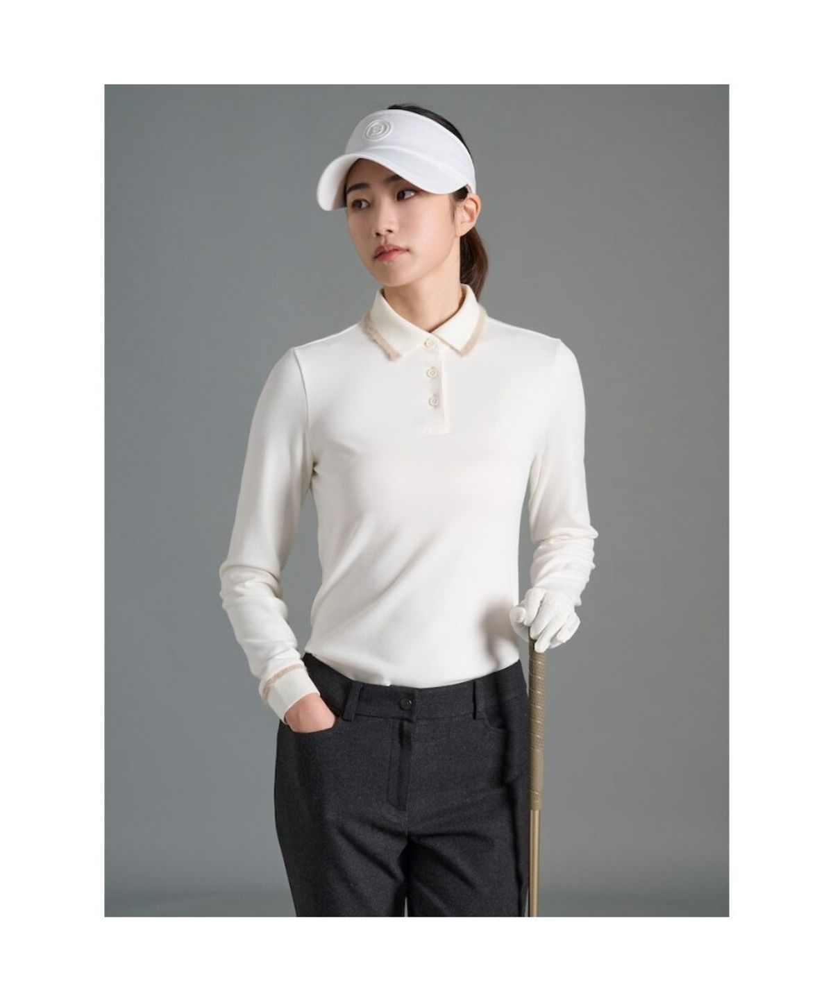 빈폴골프(BEANPOLE GOLF) 여성 기모 칼라포인트 긴소매 티셔츠  아이보리