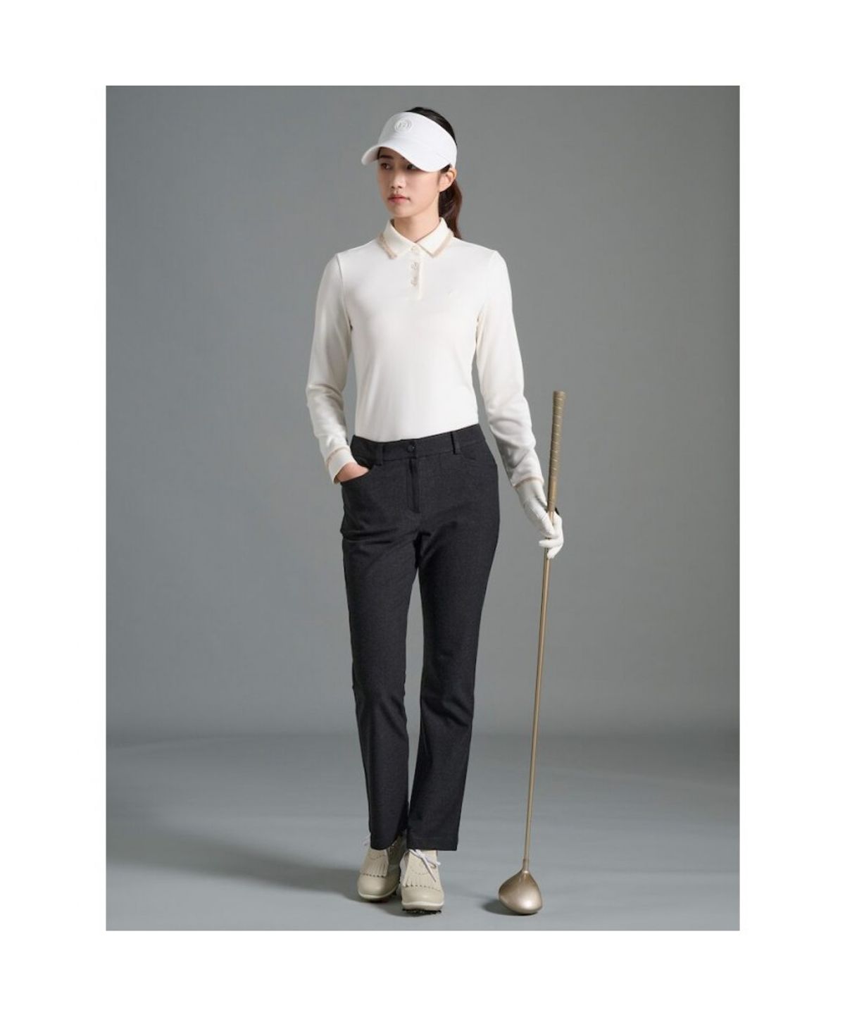 빈폴골프(BEANPOLE GOLF) 여성 기모 칼라포인트 긴소매 티셔츠  아이보리