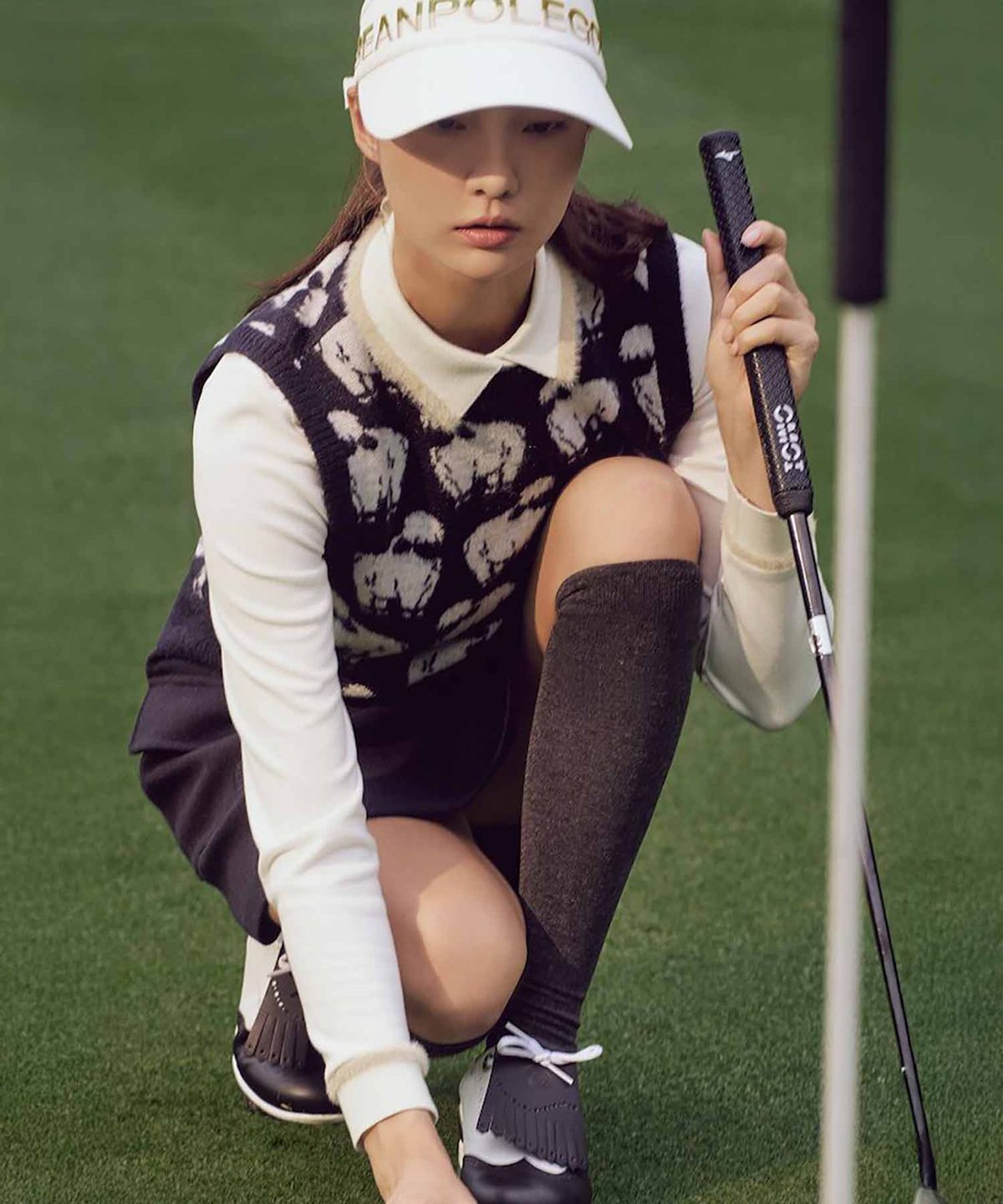 빈폴골프(BEANPOLE GOLF) 여성 기모 칼라포인트 긴소매 티셔츠  아이보리