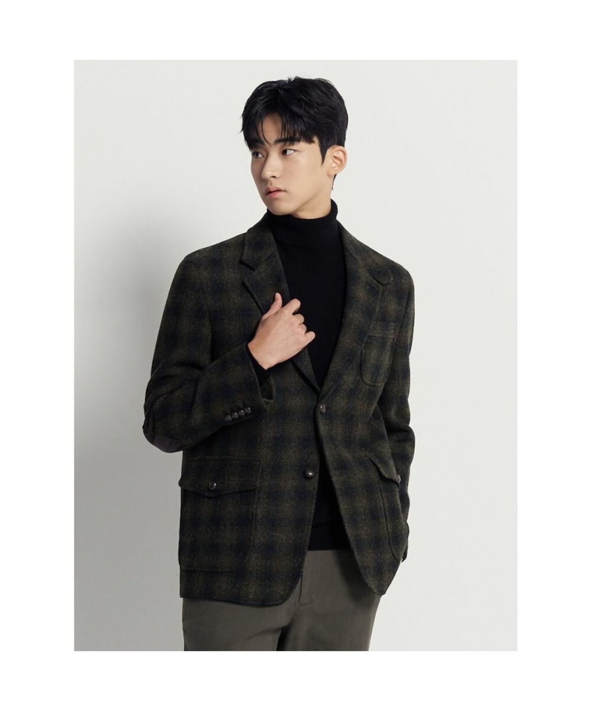 빈폴 멘(BEANPOLE MEN) 해리스 트위드 옴브레 체크 재킷  그린