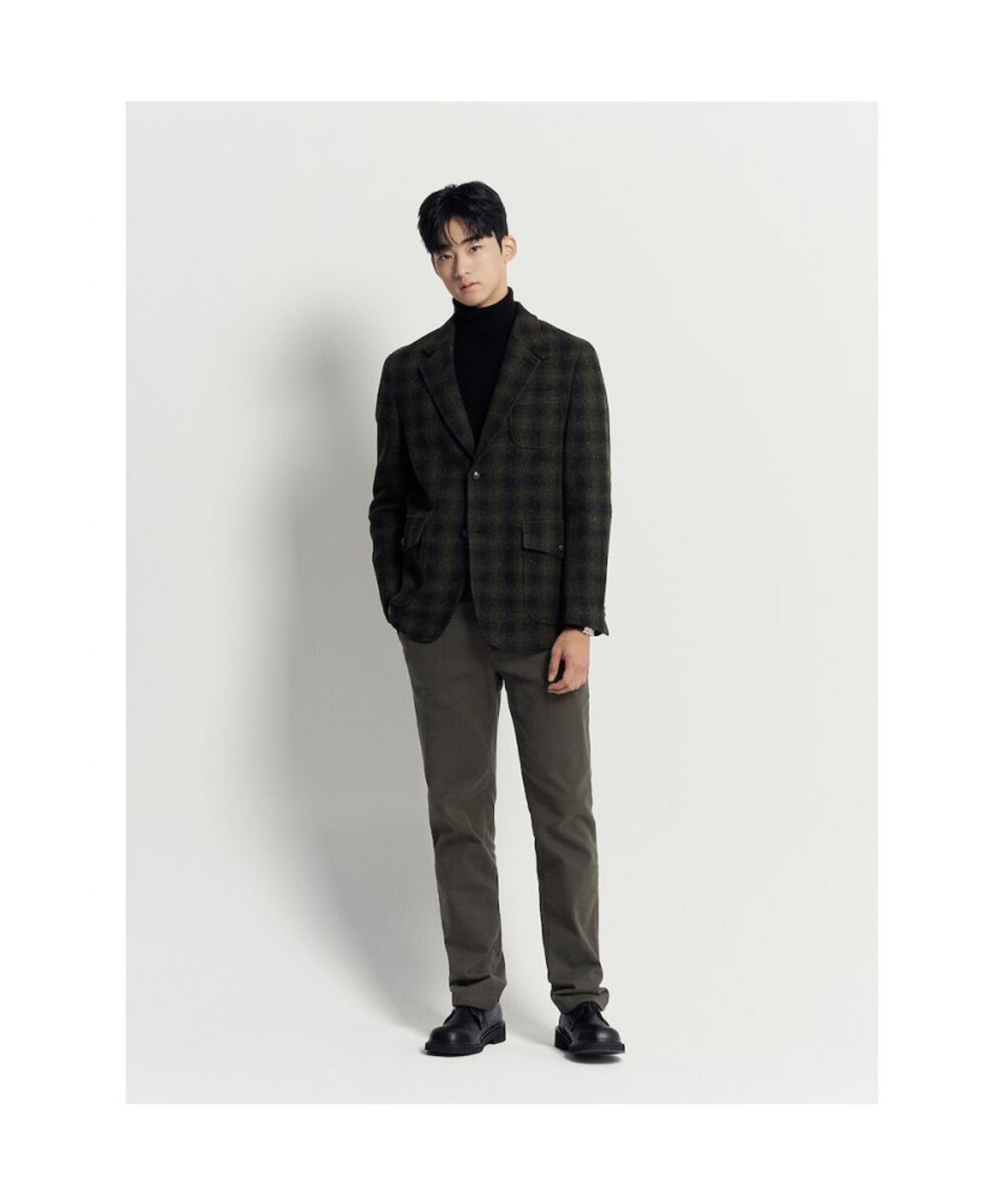 빈폴 멘(BEANPOLE MEN) 해리스 트위드 옴브레 체크 재킷  그린