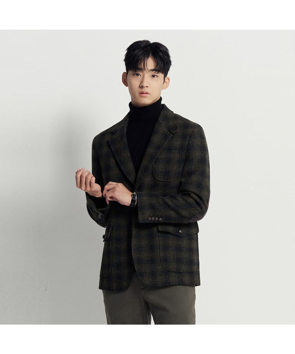 빈폴 멘(BEANPOLE MEN) 해리스 트위드 옴브레 체크 재킷  그린
