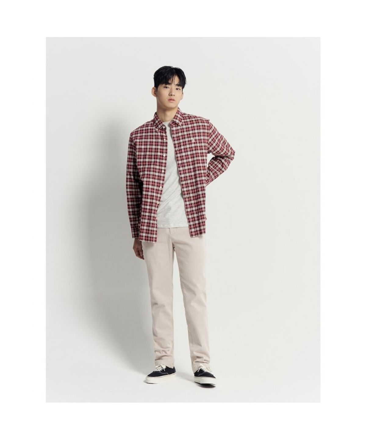 빈폴 멘(BEANPOLE MEN) 브러쉬드 트윌 스몰 체크 셔츠  레드