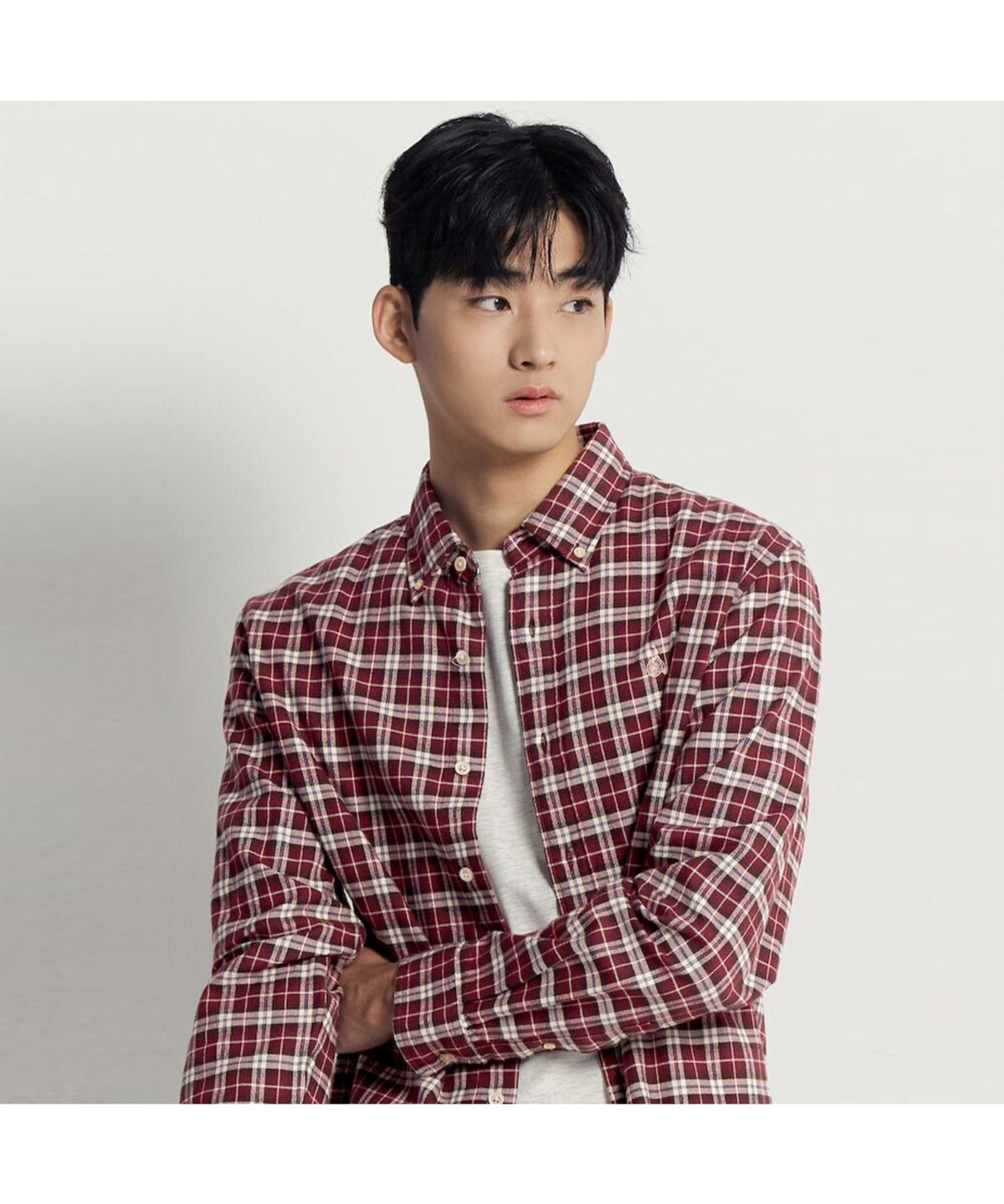 빈폴 멘(BEANPOLE MEN) 브러쉬드 트윌 스몰 체크 셔츠  레드