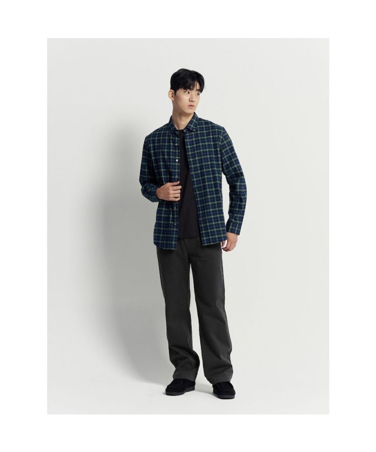 빈폴 멘(BEANPOLE MEN) 브러쉬드 트윌 스몰 체크 셔츠  그린