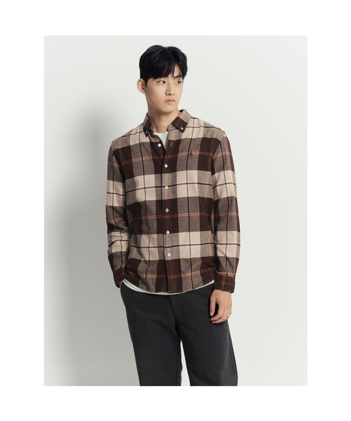 빈폴 멘(BEANPOLE MEN) 브러쉬드 트윌 빅 체크 셔츠  브라운