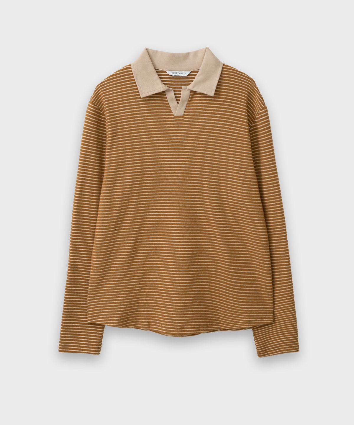 더스티화이트(DUSTYWHITE) YELLOW BOUCLE STRIPED TEXTURED COLLAR T SHIRT