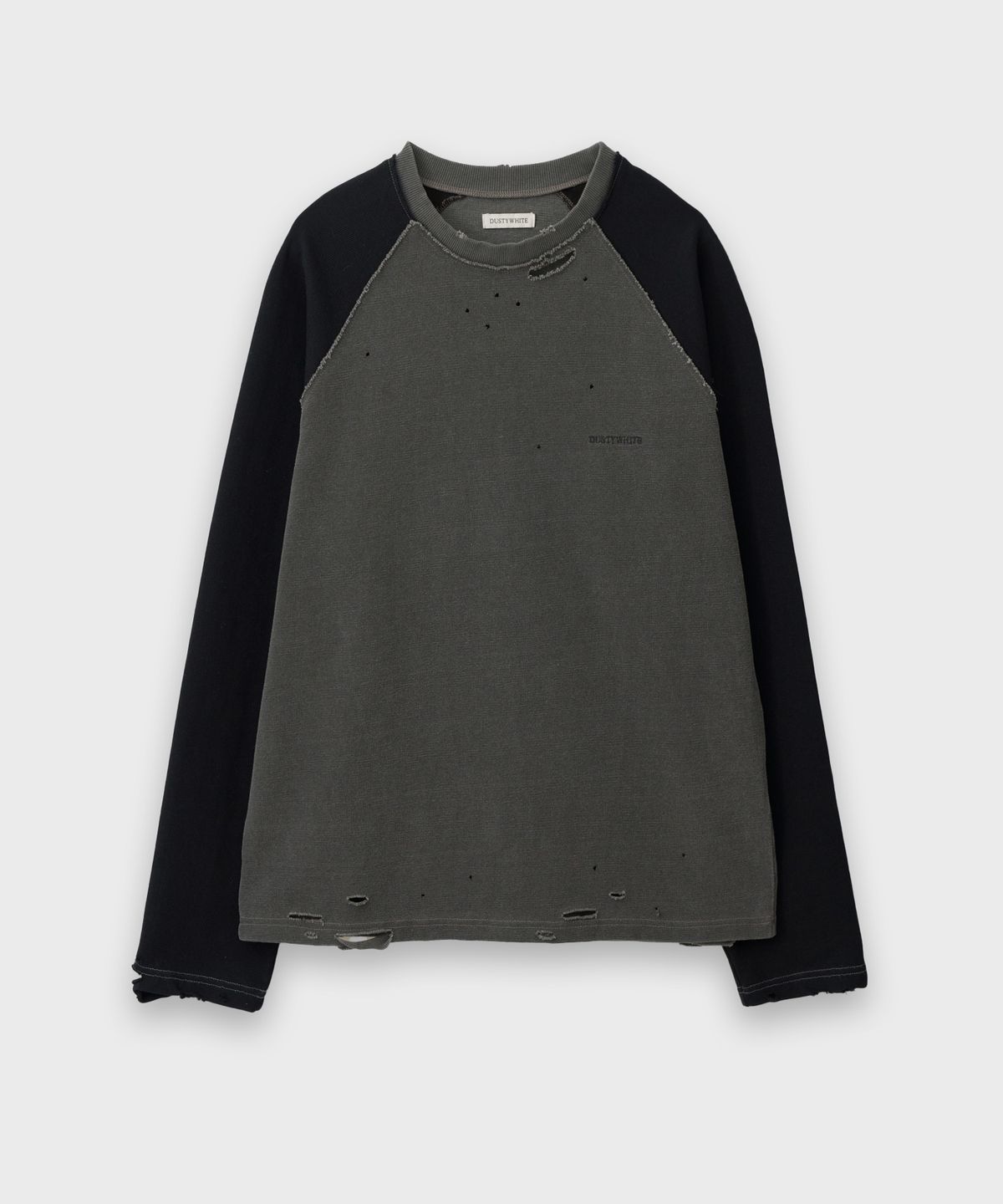 더스티화이트(DUSTYWHITE) 5s COTTON PIGMENT DESTROYED BLACK RAGLAN LONG T-SHIRT