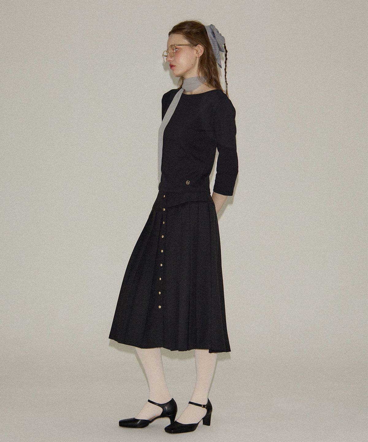 살롱 드 욘(SALON DE YOHN) Boat Neck Classic Tee_ Black