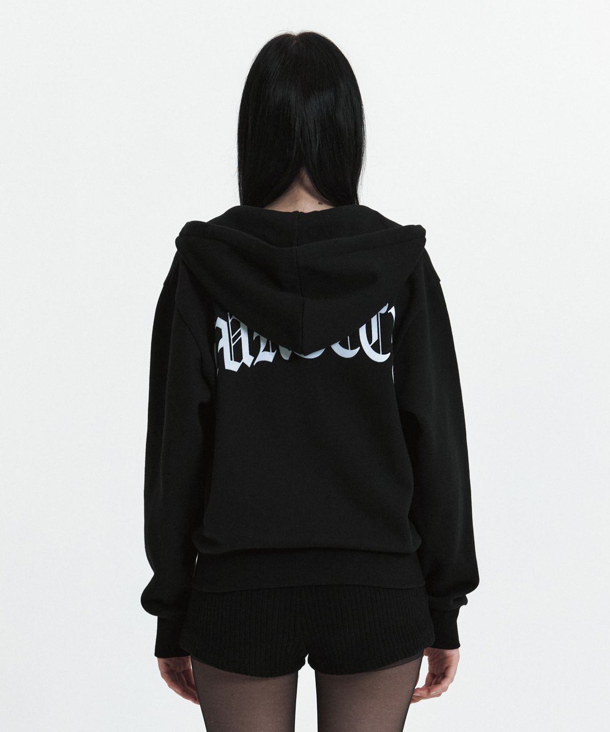 큐리티(CURETTY) C VELVET LOGO FLEECE ZIP-UP HOODIE_BLACK