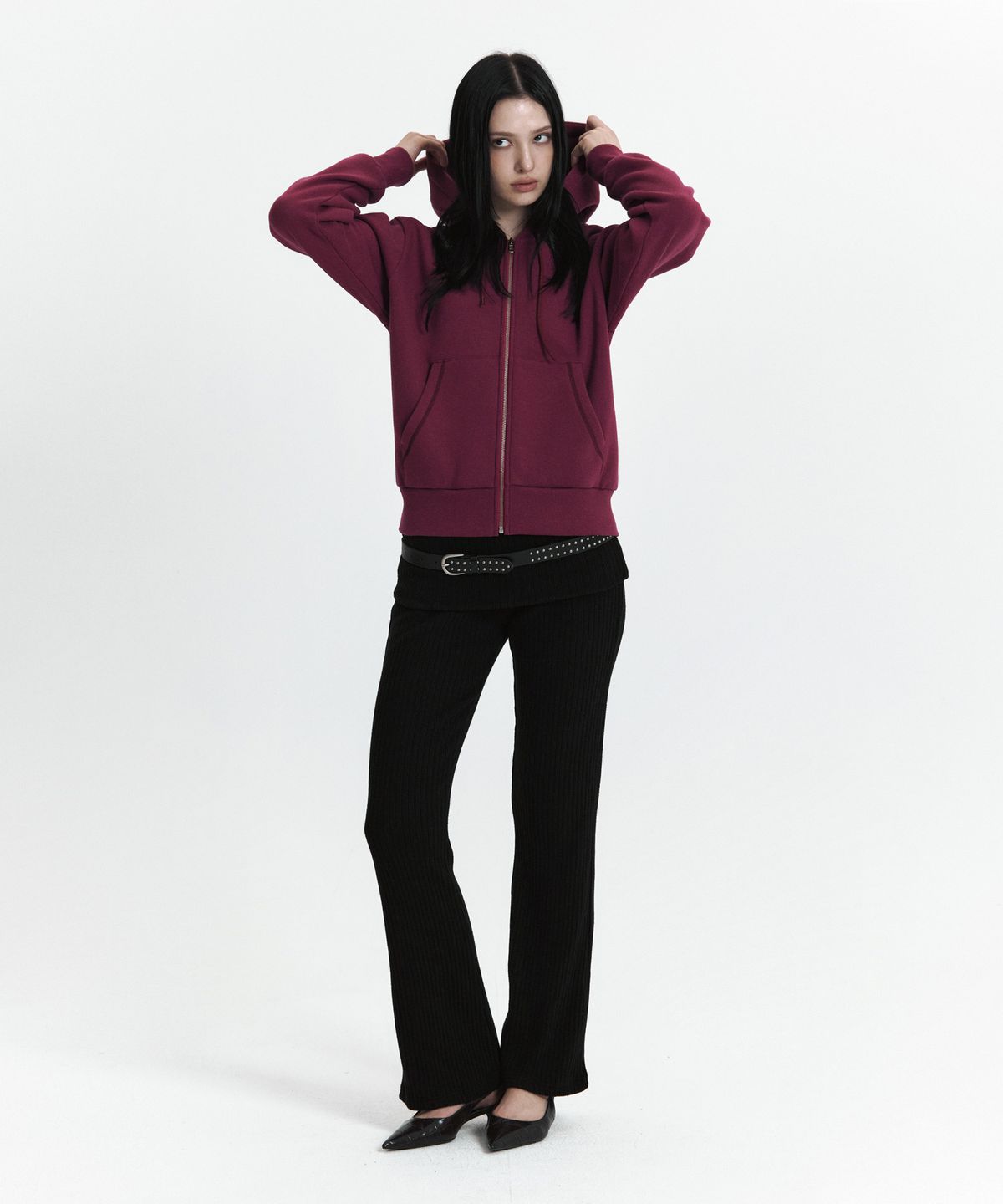 큐리티(CURETTY) C VELVET LOGO FLEECE ZIP-UP HOODIE_PURPLE