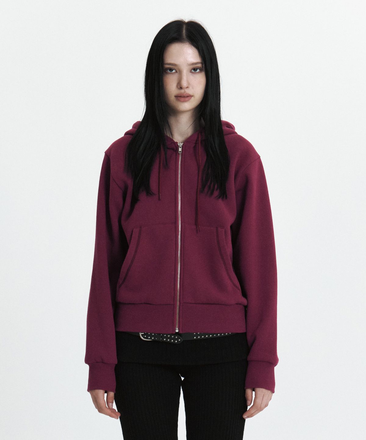 큐리티(CURETTY) C VELVET LOGO FLEECE ZIP-UP HOODIE_PURPLE