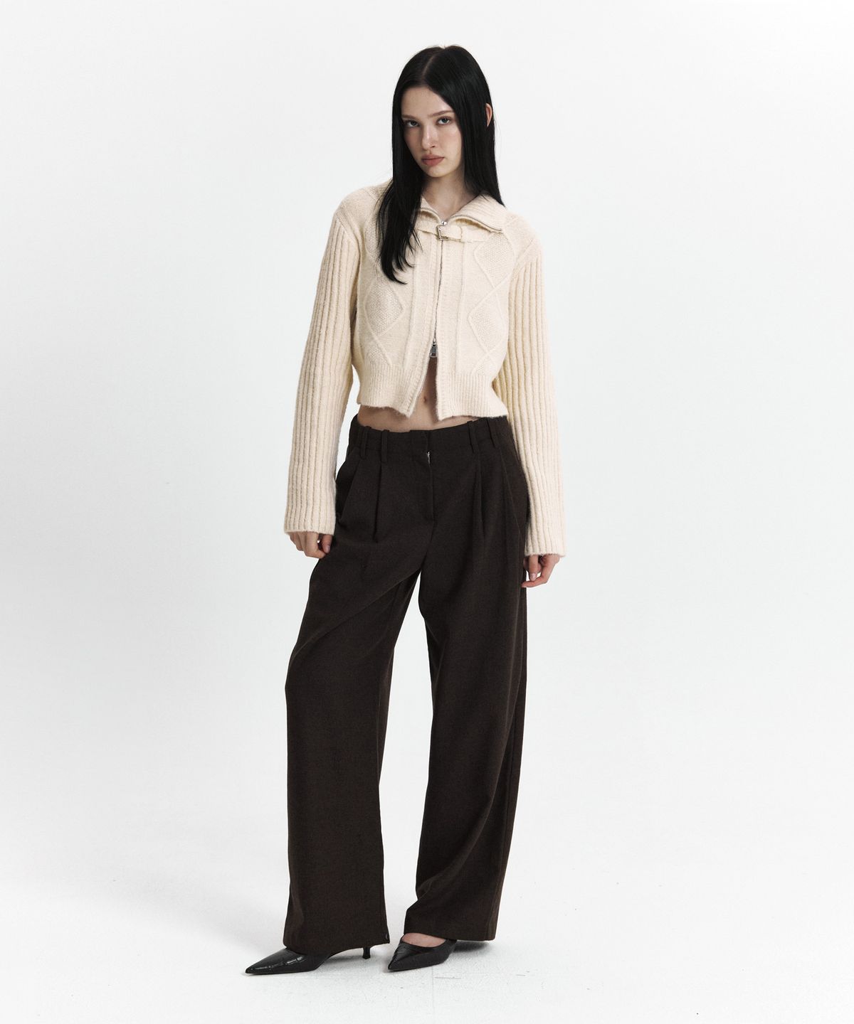 큐리티(CURETTY) C DOUBLE LOOP WIDE WOOL SLACKS_BROWN