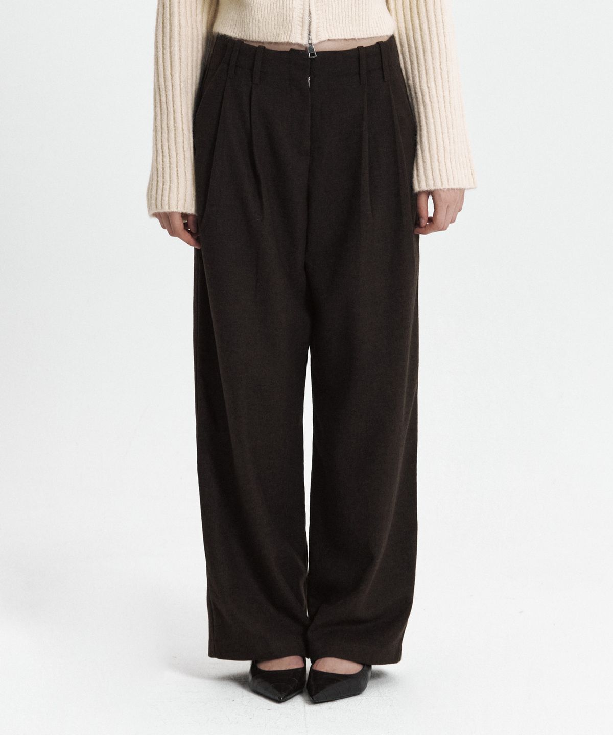 큐리티(CURETTY) C DOUBLE LOOP WIDE WOOL SLACKS_BROWN