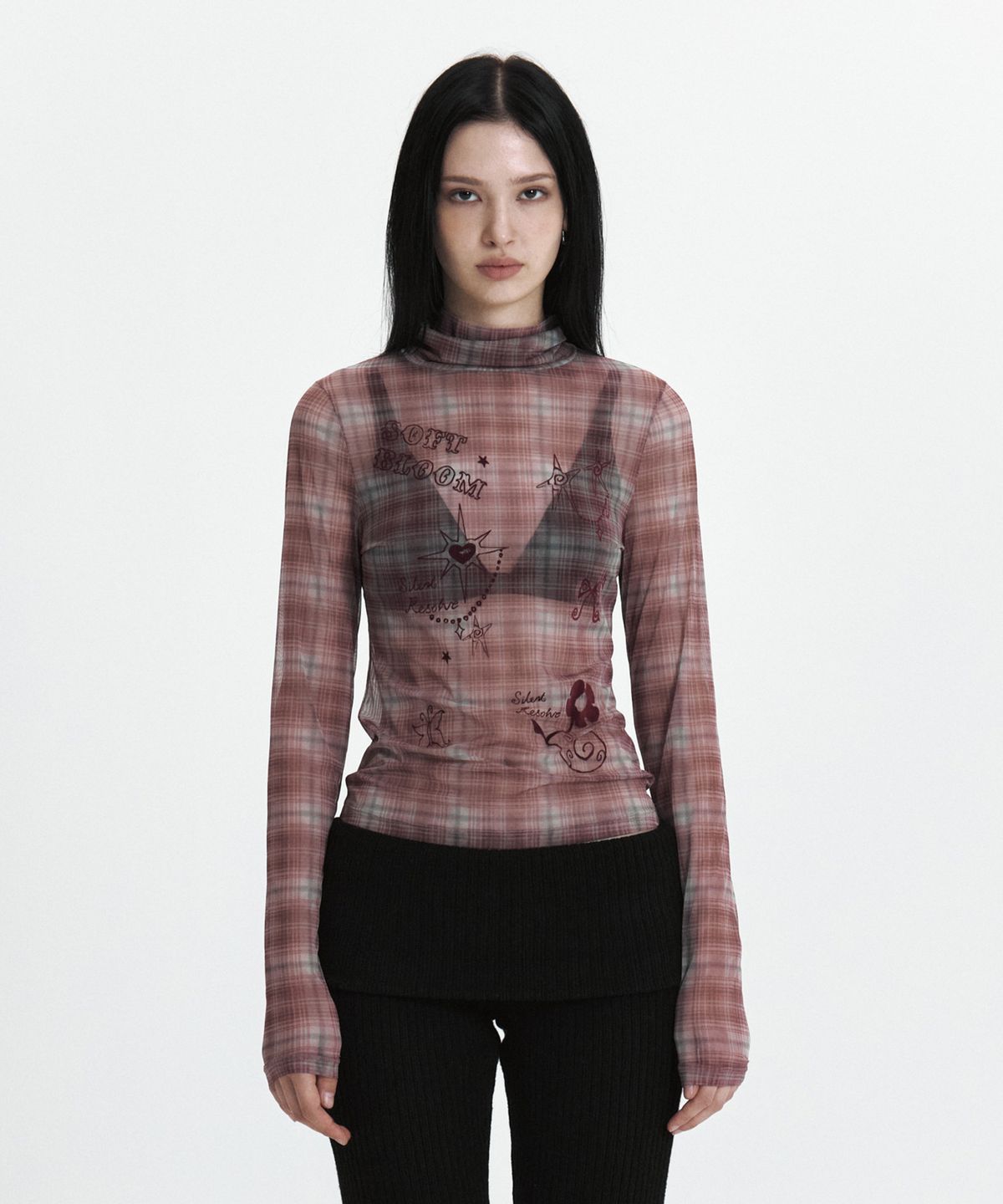 큐리티(CURETTY) C SEE-THROUGH CHECK T-SHIRT_RED