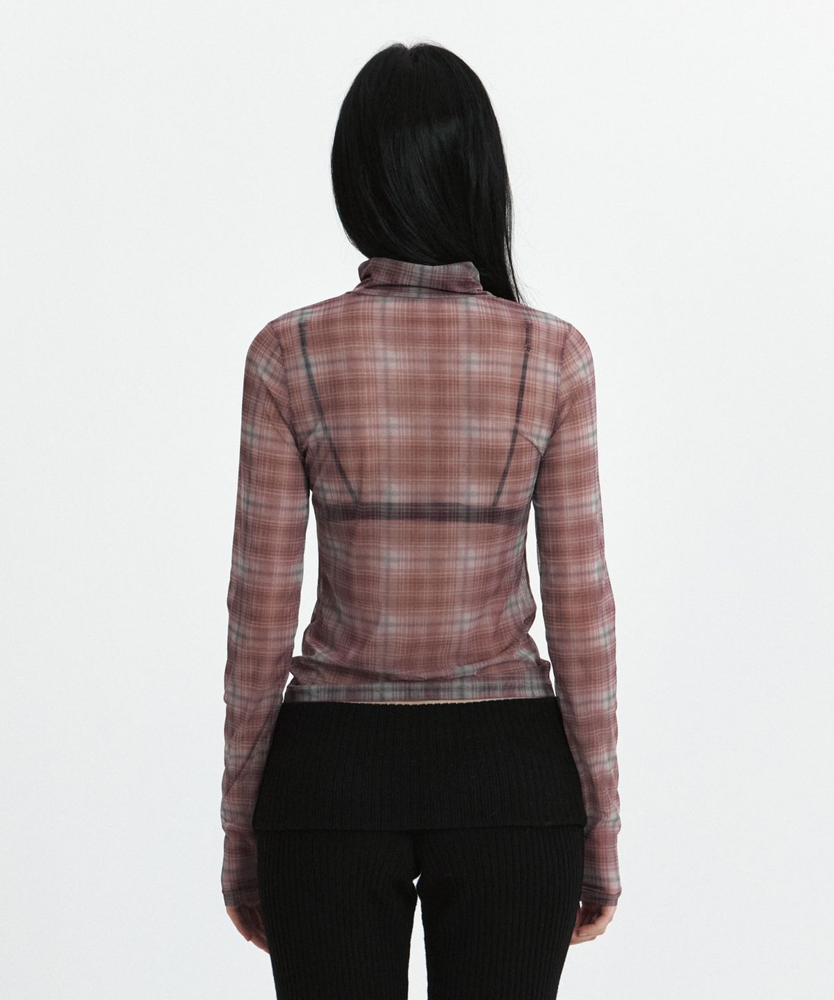 큐리티(CURETTY) C SEE-THROUGH CHECK T-SHIRT_RED
