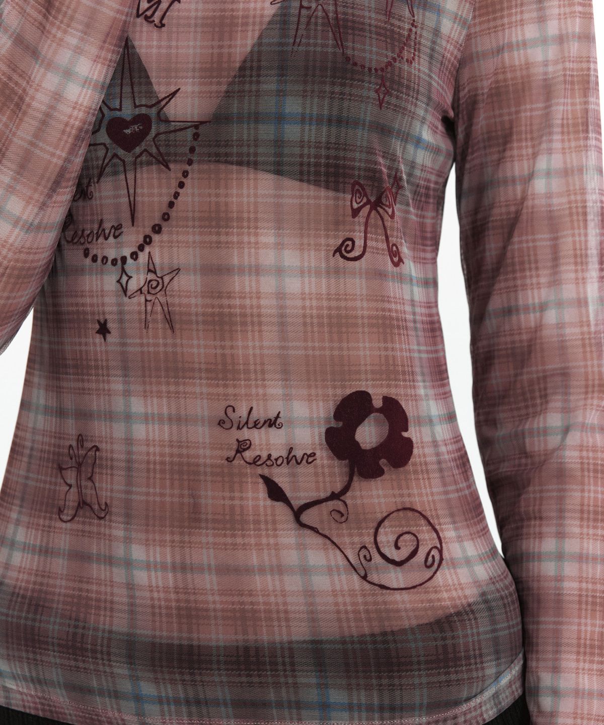 큐리티(CURETTY) C SEE-THROUGH CHECK T-SHIRT_RED