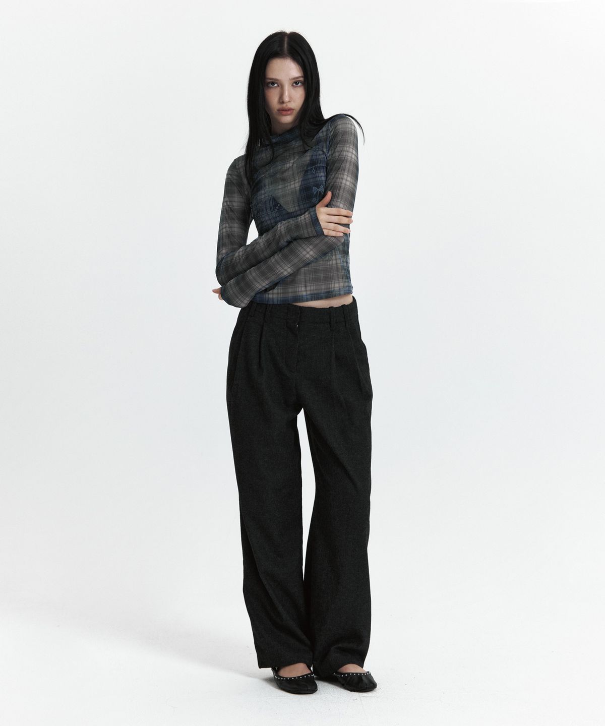 큐리티(CURETTY) C SEE-THROUGH CHECK T-SHIRT_BLACK