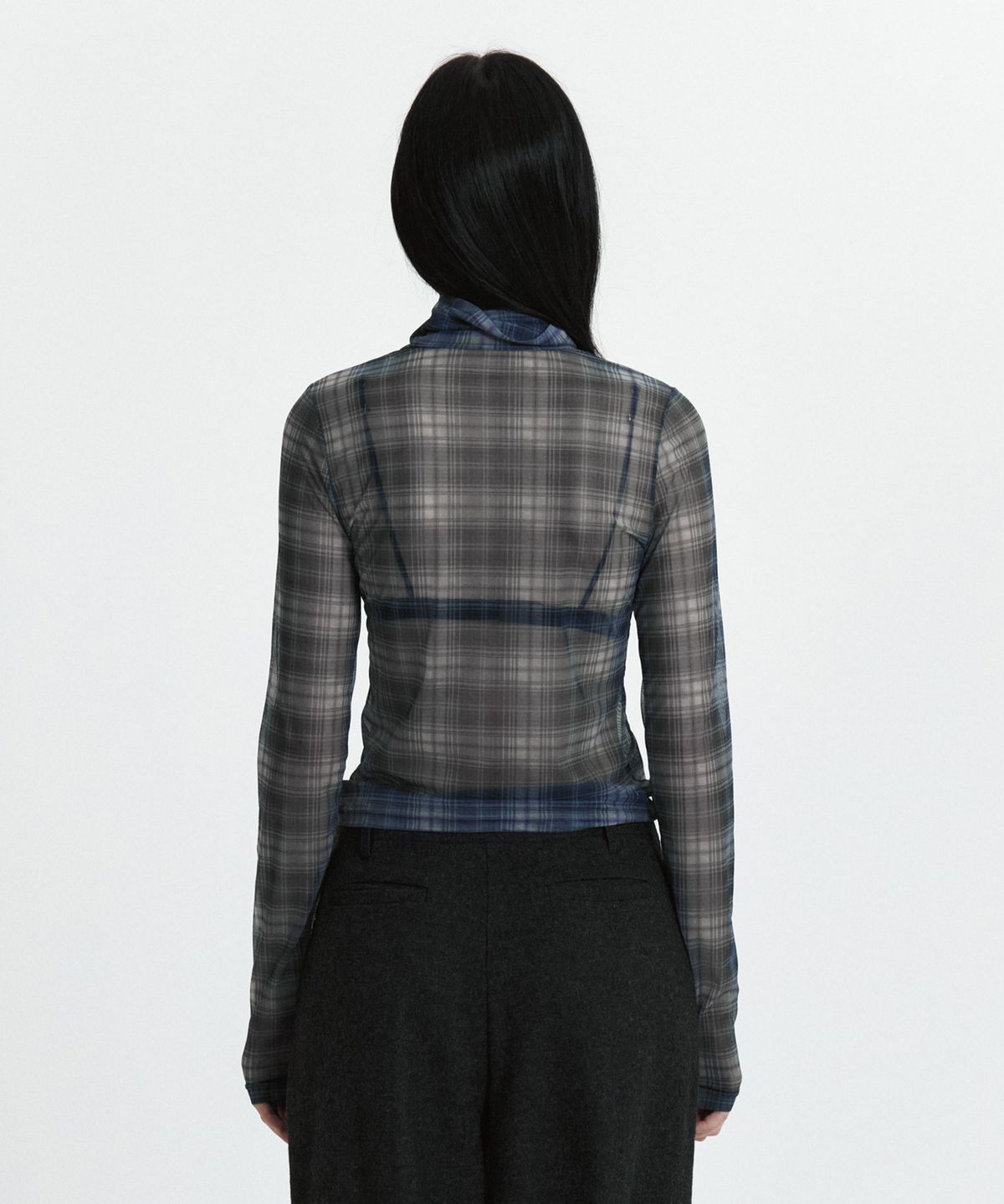 큐리티(CURETTY) C SEE-THROUGH CHECK T-SHIRT_BLACK