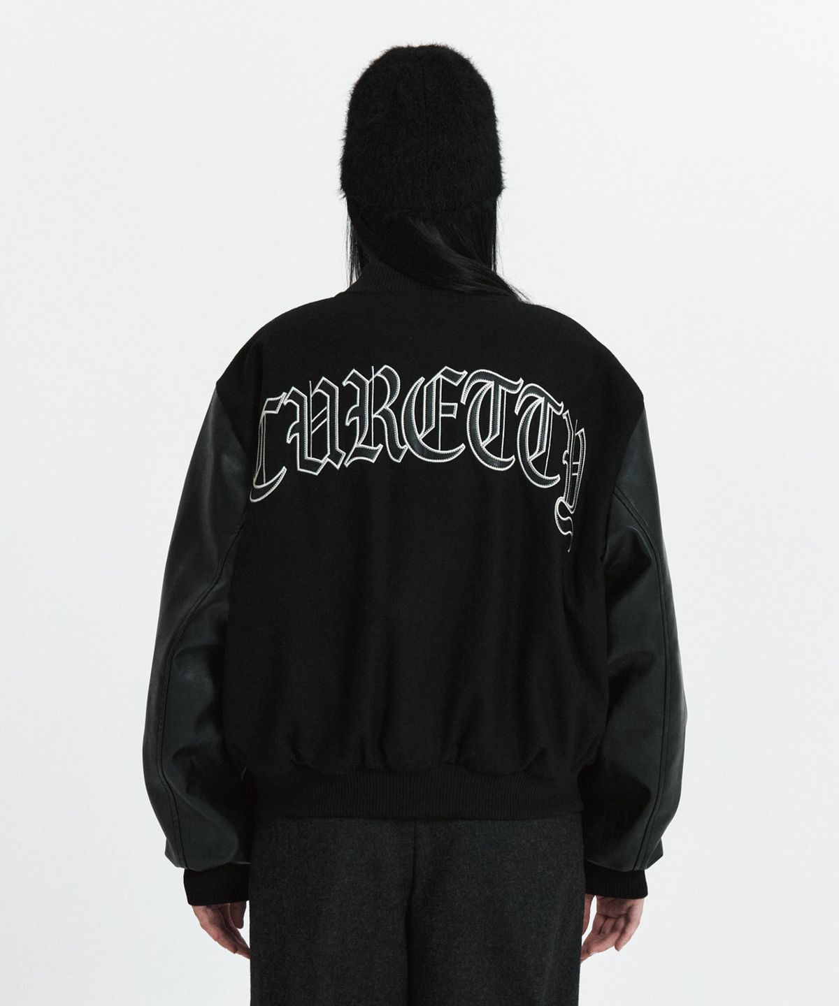 큐리티(CURETTY) C DOUBLE-TEXTURE C VARSITY JACKET_BLACK