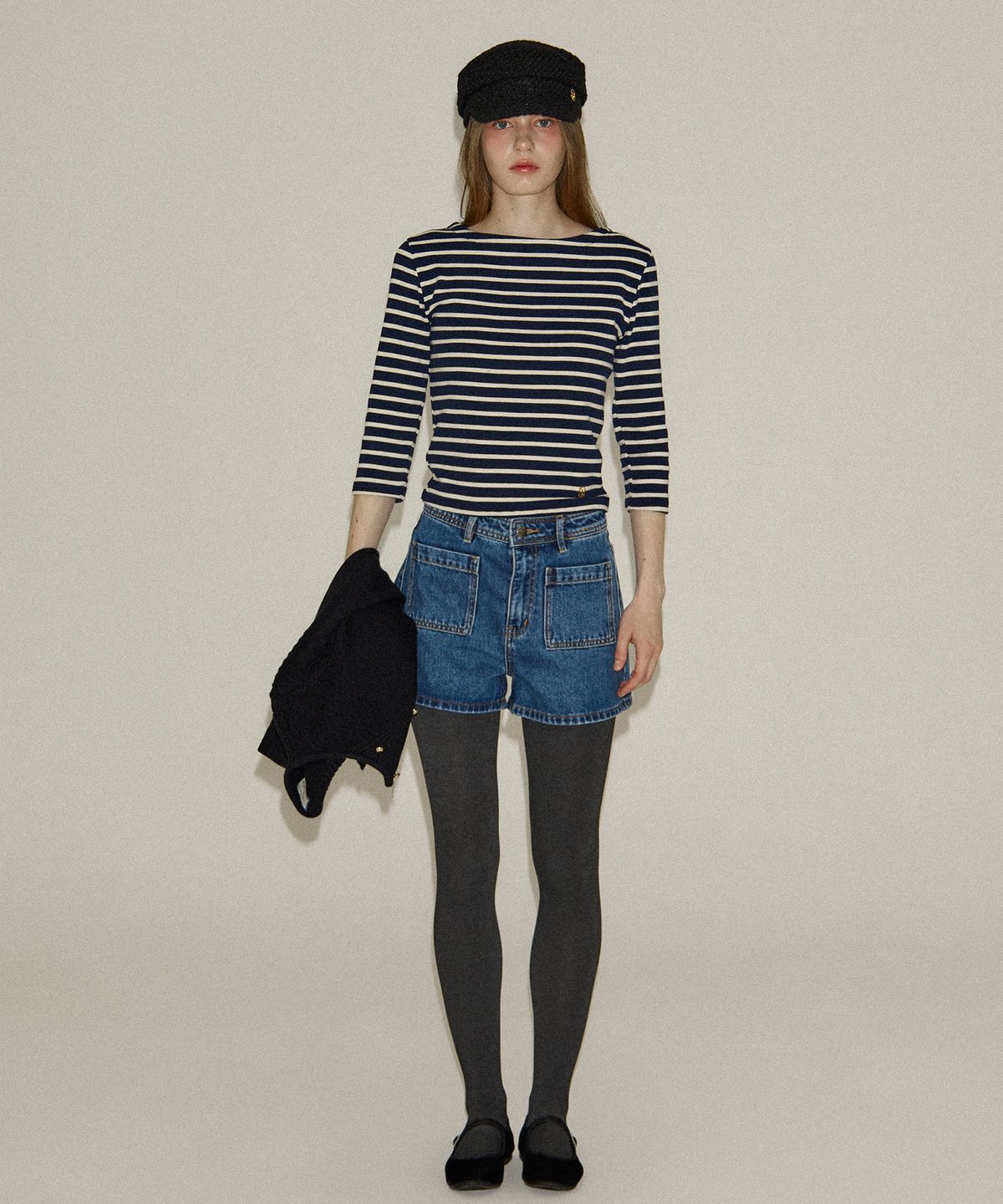 살롱 드 욘(SALON DE YOHN) Boat Neck Classic Tee_ Navy Stripe