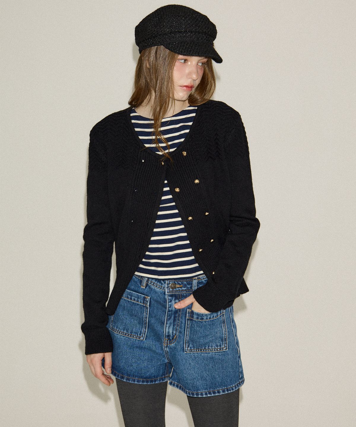 살롱 드 욘(SALON DE YOHN) Boat Neck Classic Tee_ Navy Stripe