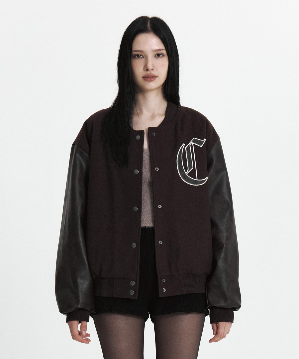 큐리티(CURETTY) C DOUBLE-TEXTURE C VARSITY JACKET_BROWN