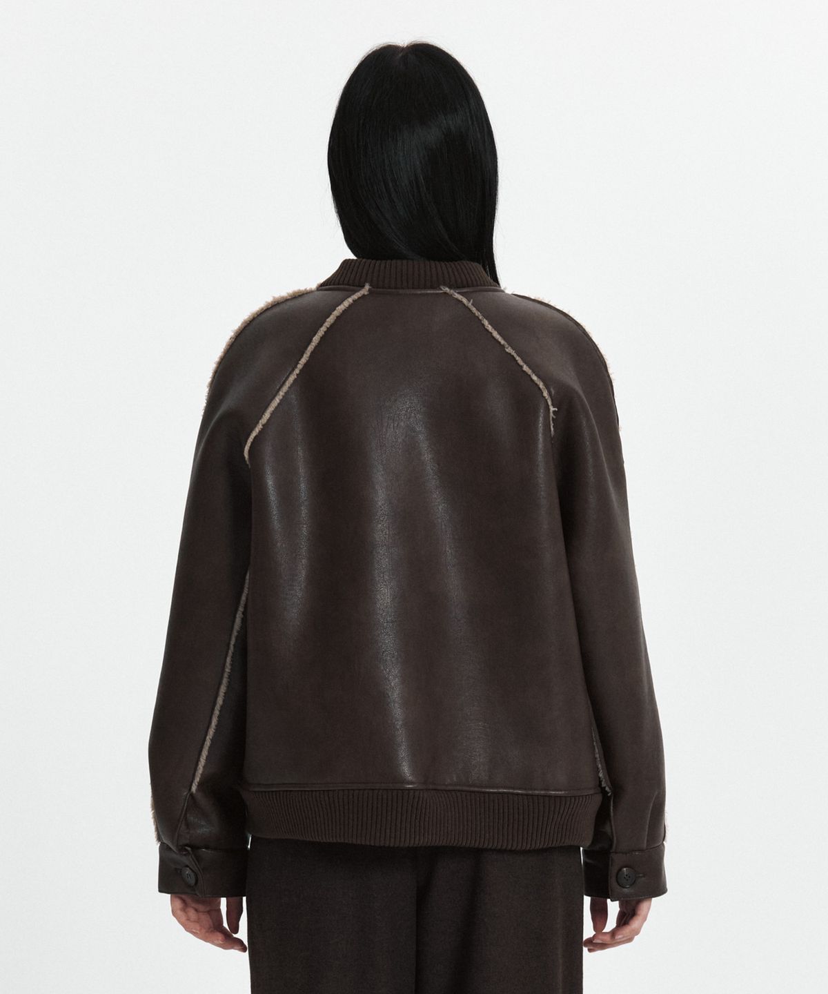 큐리티(CURETTY) C LINE TRIM FAUX SHEARLING JACKET_BROWN