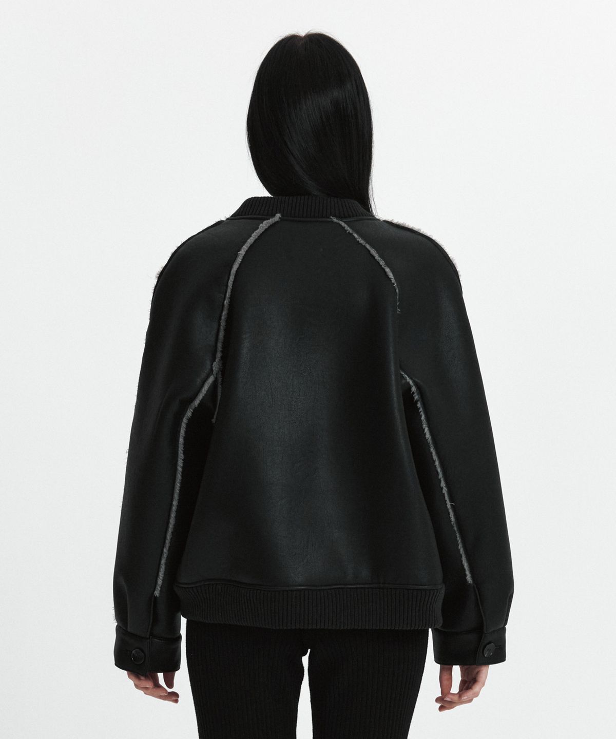 큐리티(CURETTY) C LINE TRIM FAUX SHEARLING JACKET_BLACK