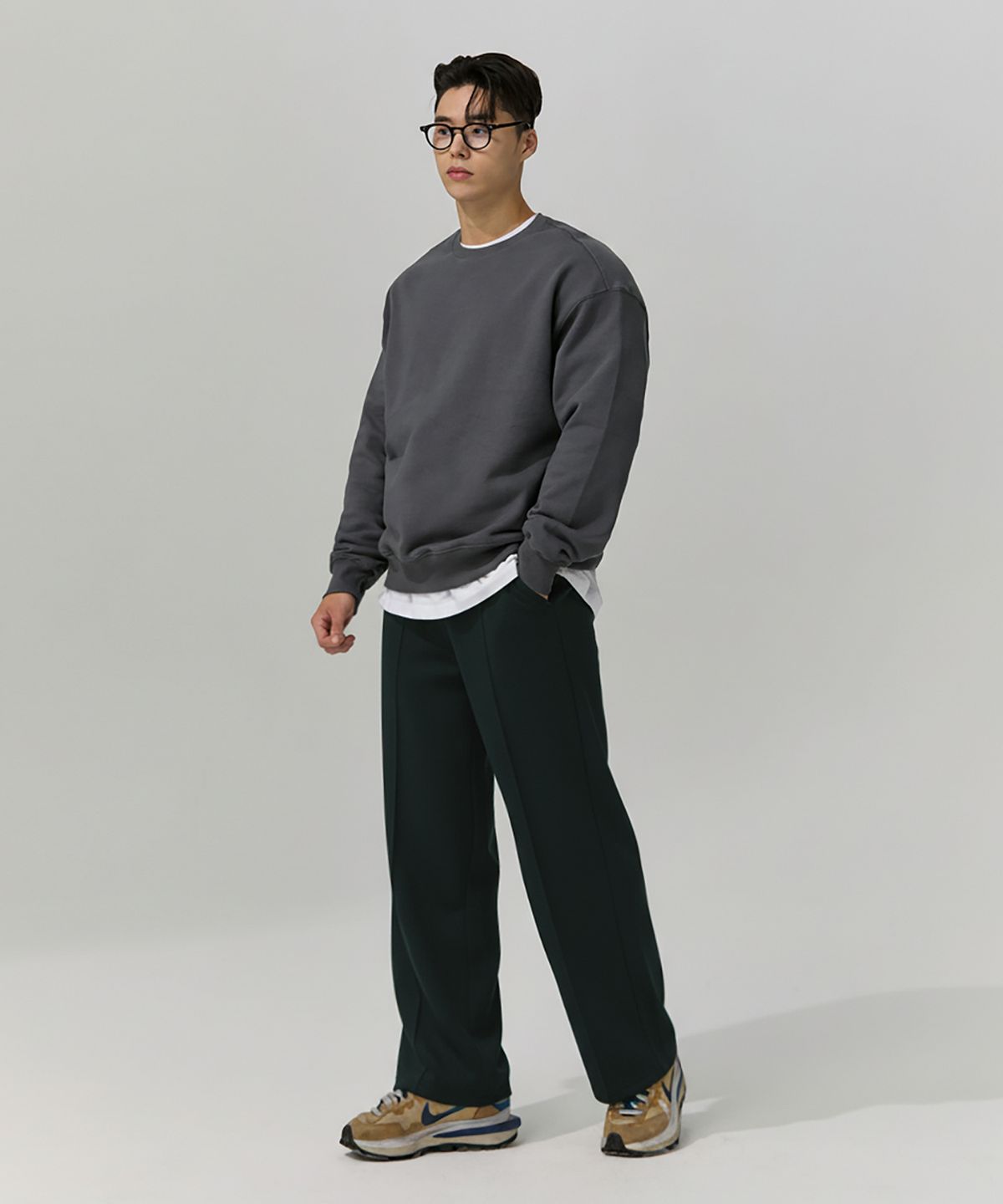 블랙몬스터핏(BLACK MONSTER FIT) 코튼 매쉬 핀턱 와이드 스웨트 팬츠 (MELBOURNE GRAY) / BM250918
