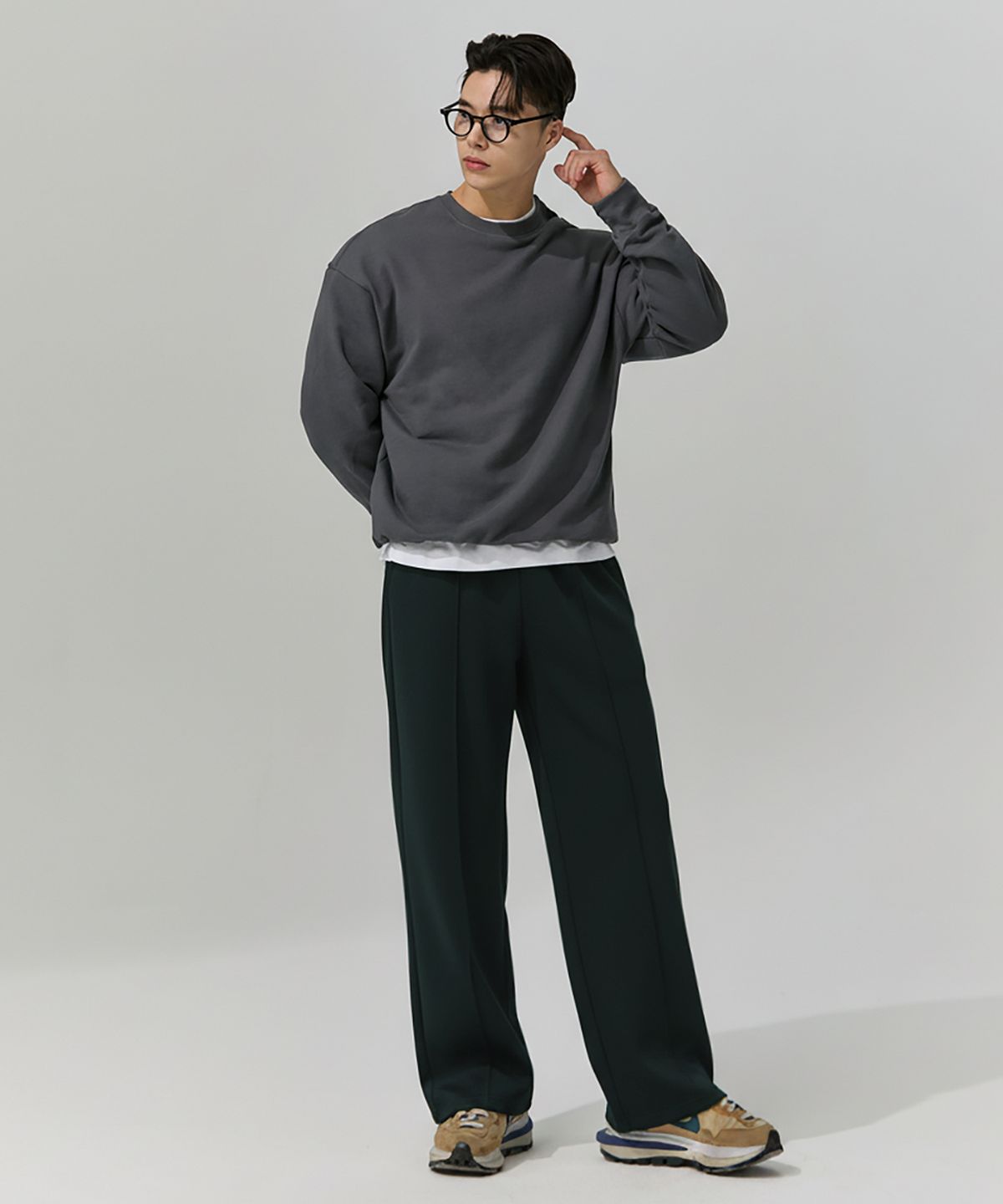 블랙몬스터핏(BLACK MONSTER FIT) 코튼 매쉬 핀턱 와이드 스웨트 팬츠 (MELBOURNE GRAY) / BM250918