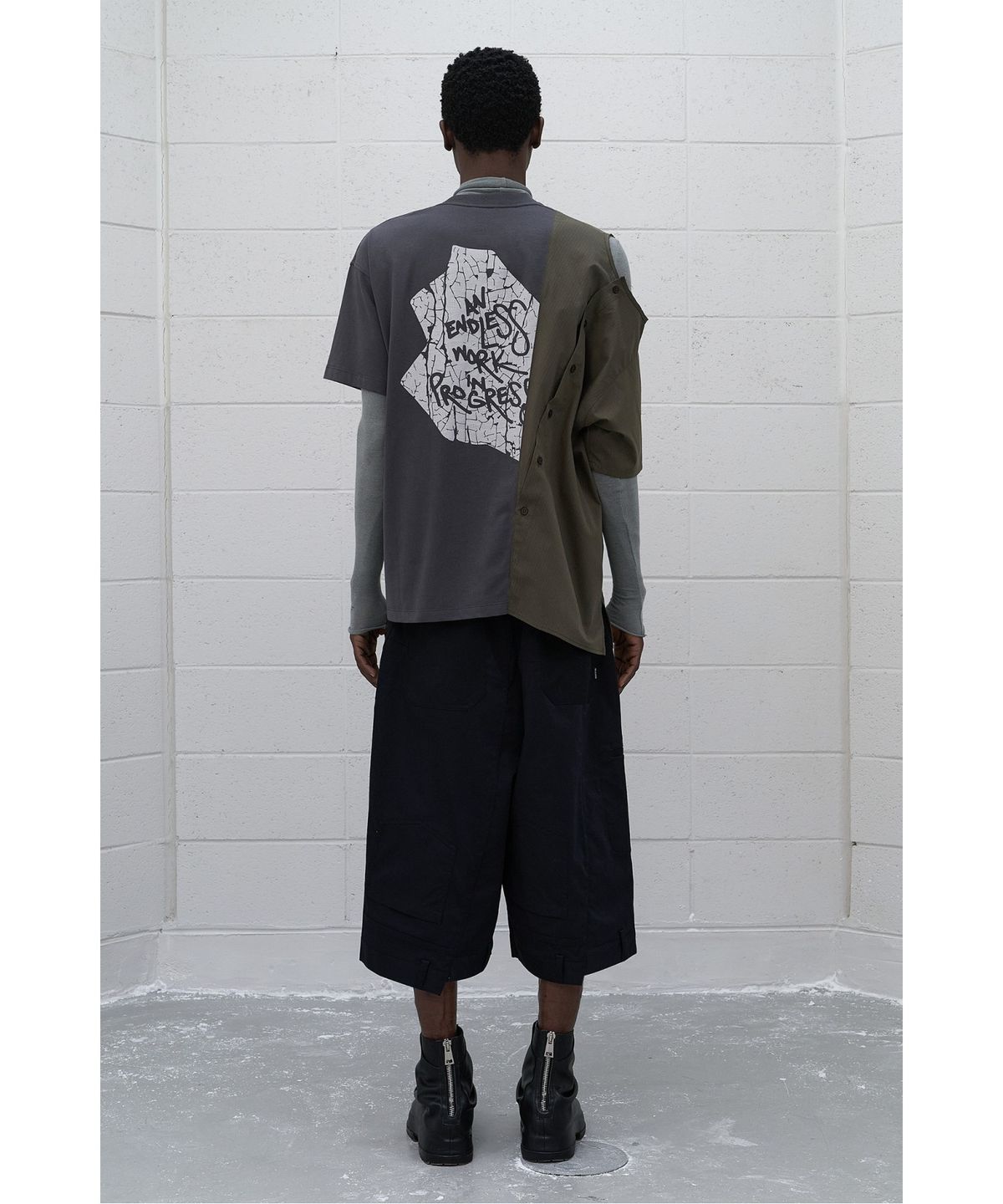 래코드(RECODE) (RE;CODE × OBJECTS IV LIFE by Daniel Arsham) Half Fabric Mixed Top R0TAX25220GYX