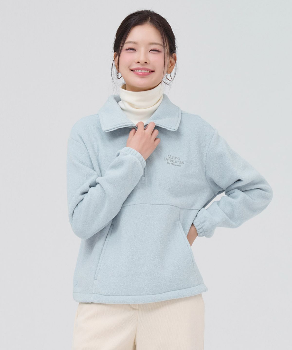 체이스컬트(CHASECULT) 여성 기모 테리 반집업 맨투맨 티셔츠-스카이블루