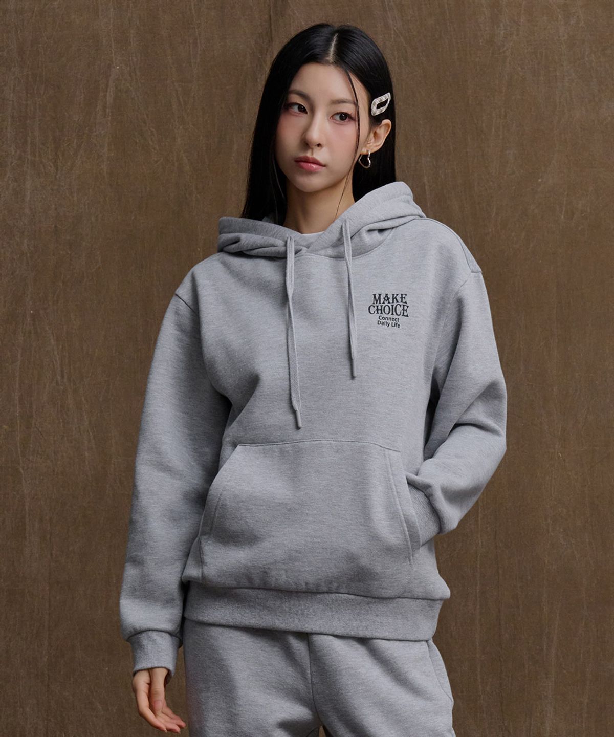 체이스컬트(CHASECULT) 공용 에센셜 기모 그래픽 후드티셔츠-그레이