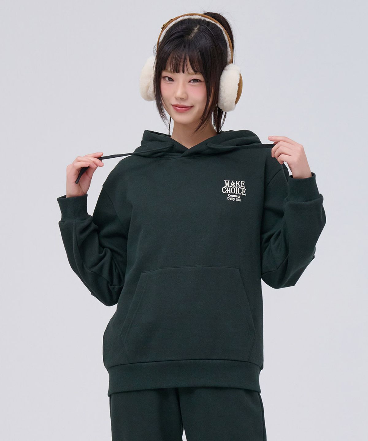체이스컬트(CHASECULT) 공용 에센셜 기모 그래픽 후드티셔츠-그린