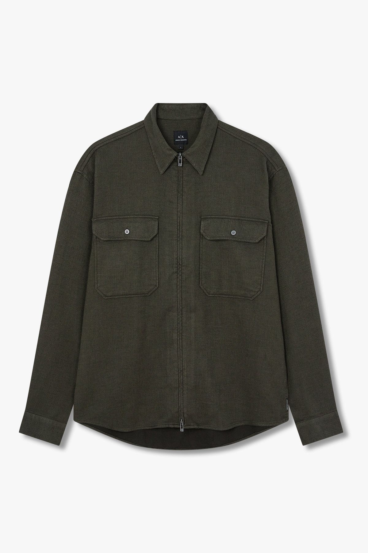 아르마니 익스체인지(ARMANI EXCHANGE) 남성 소프트 코튼 지퍼드 셔츠_그린 A415320004